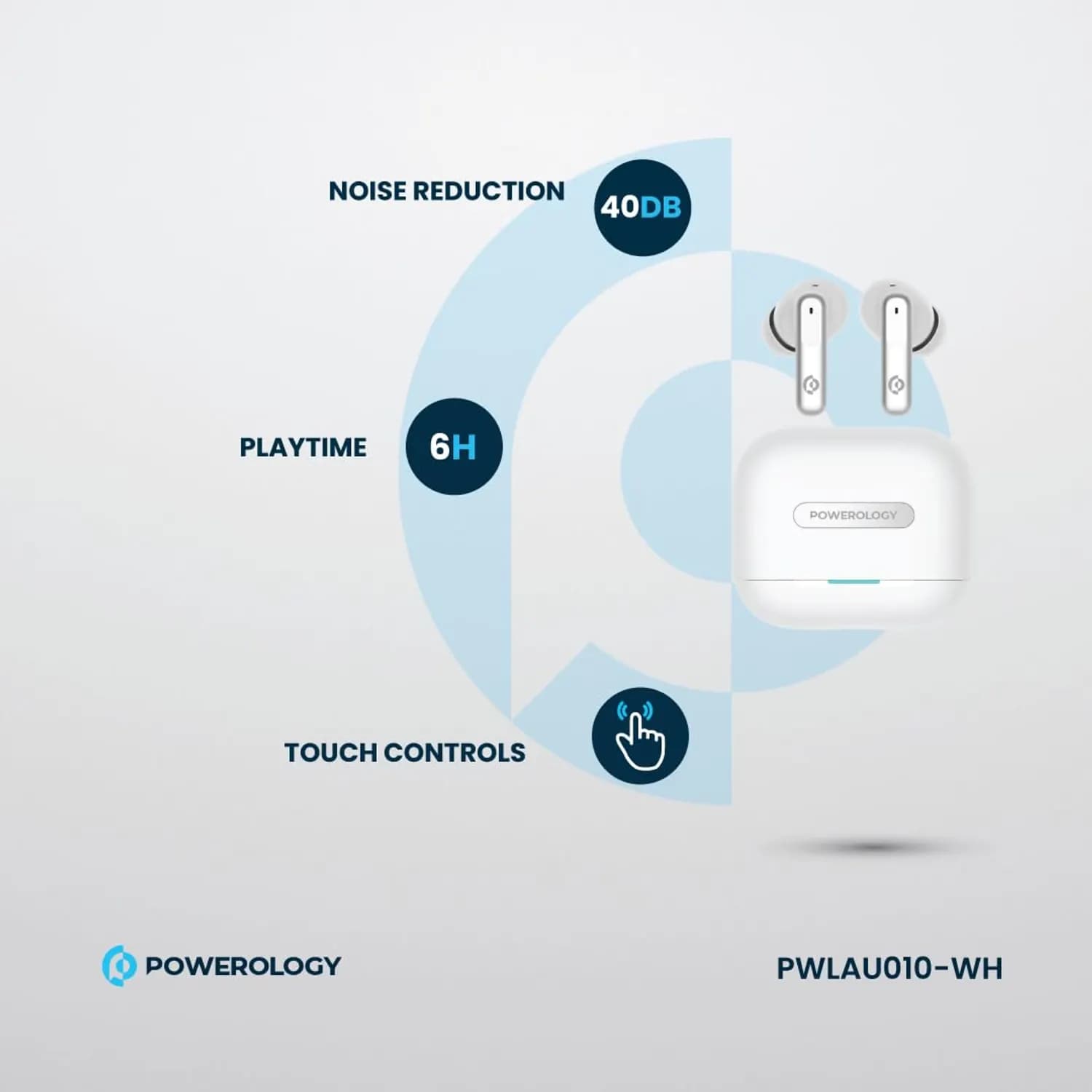 Powerology Earphones - Hybrid ANC+ENC, White — White 4