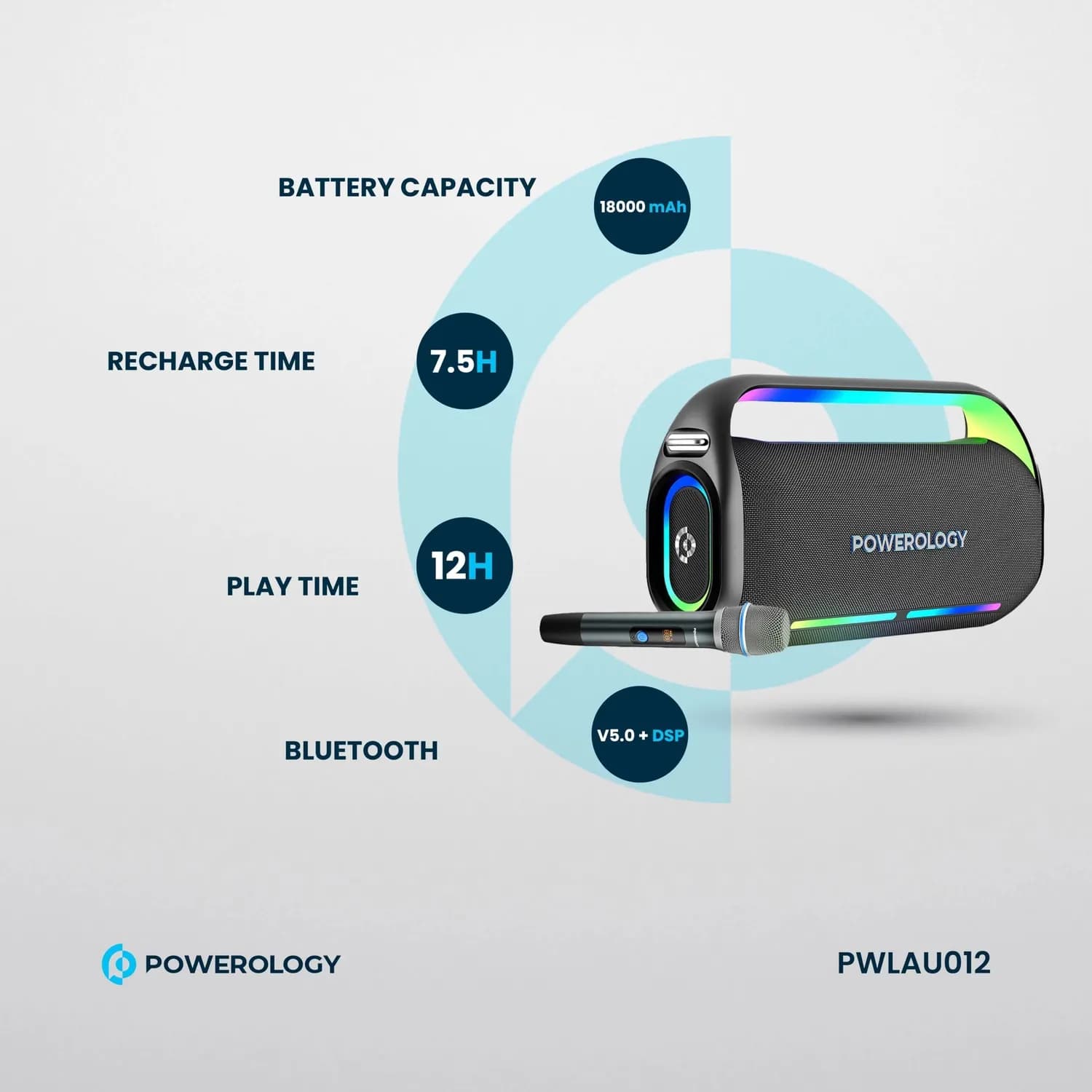 Powerology Karaoke Machine - Bluetooth 5.0, 200W, Black 4