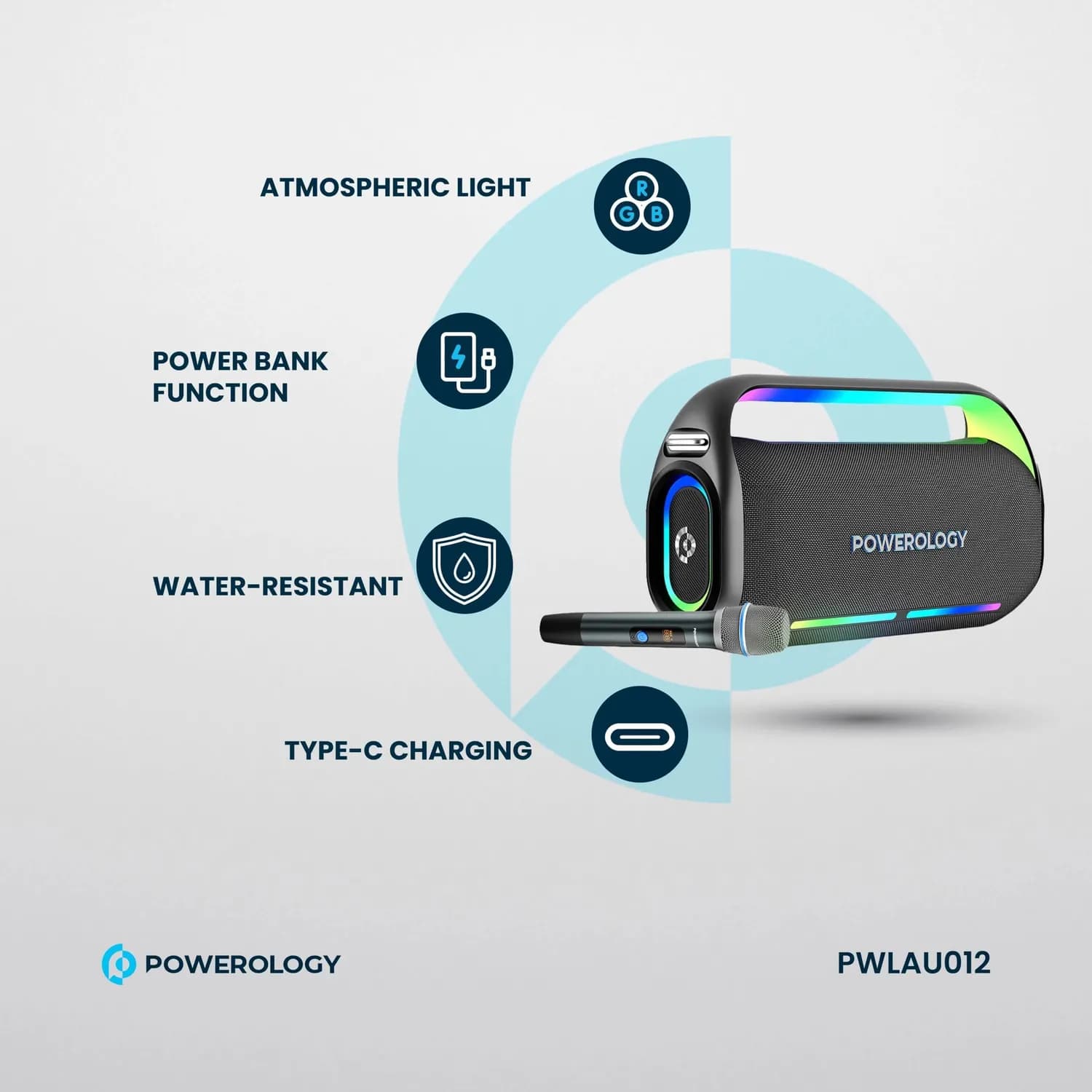 Powerology Karaoke Machine - Bluetooth 5.0, 200W, Black 5
