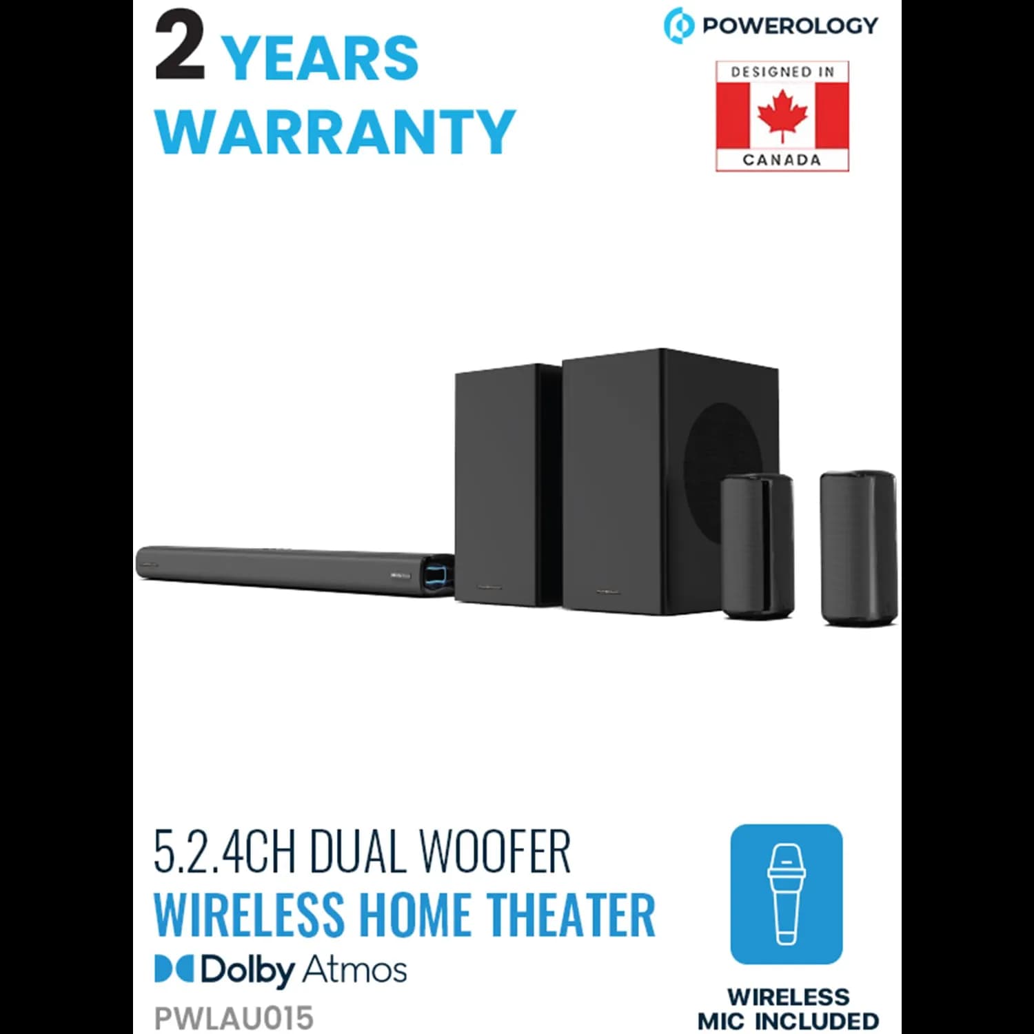 Powerology Soundbar - 615W Dolby Atmos, Wireless Mic, Black 3