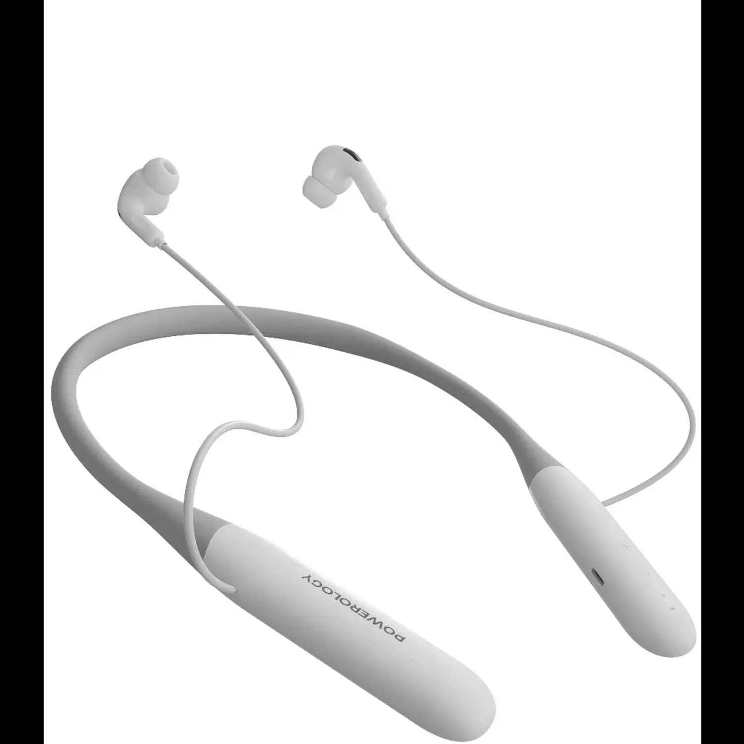 Powerology Neckband Earphones Toneflex ENC - Bluetooth 5.3, 100H Playtime, White — Black 2