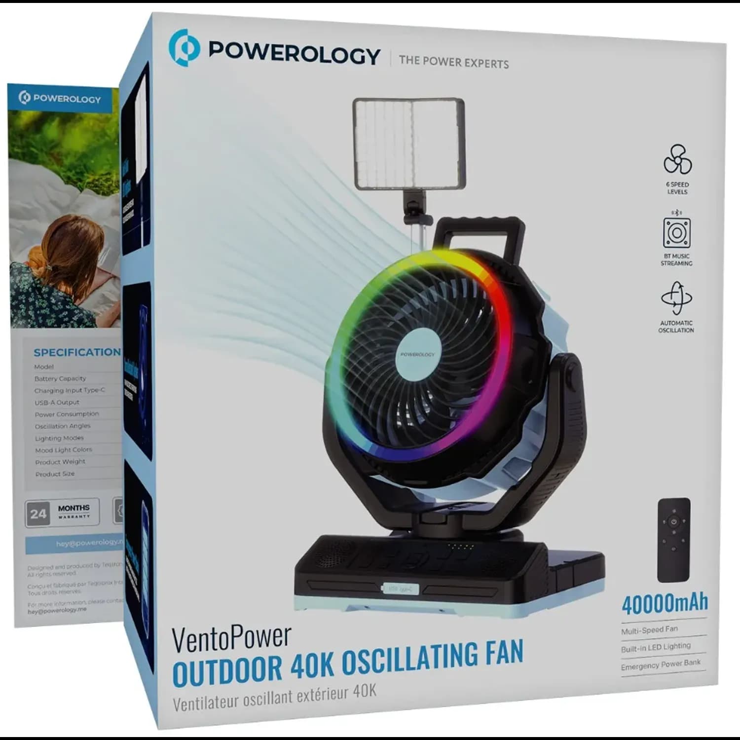 Powerology Oscillating Fan VentoPower 40K - Outdoor, Blue/Black 5