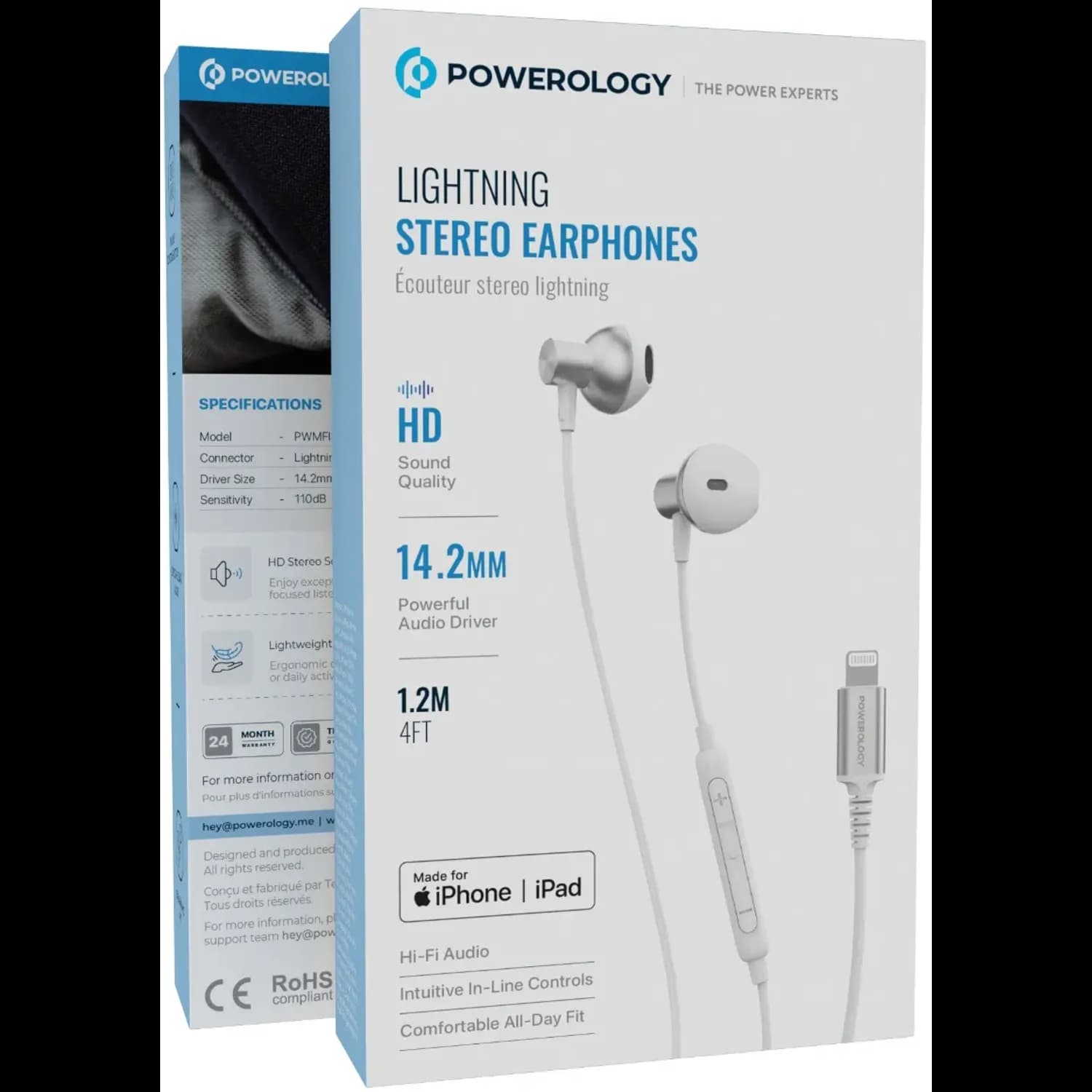 Powerology Lightning Stereo Earphone - HD Sound, White 2
