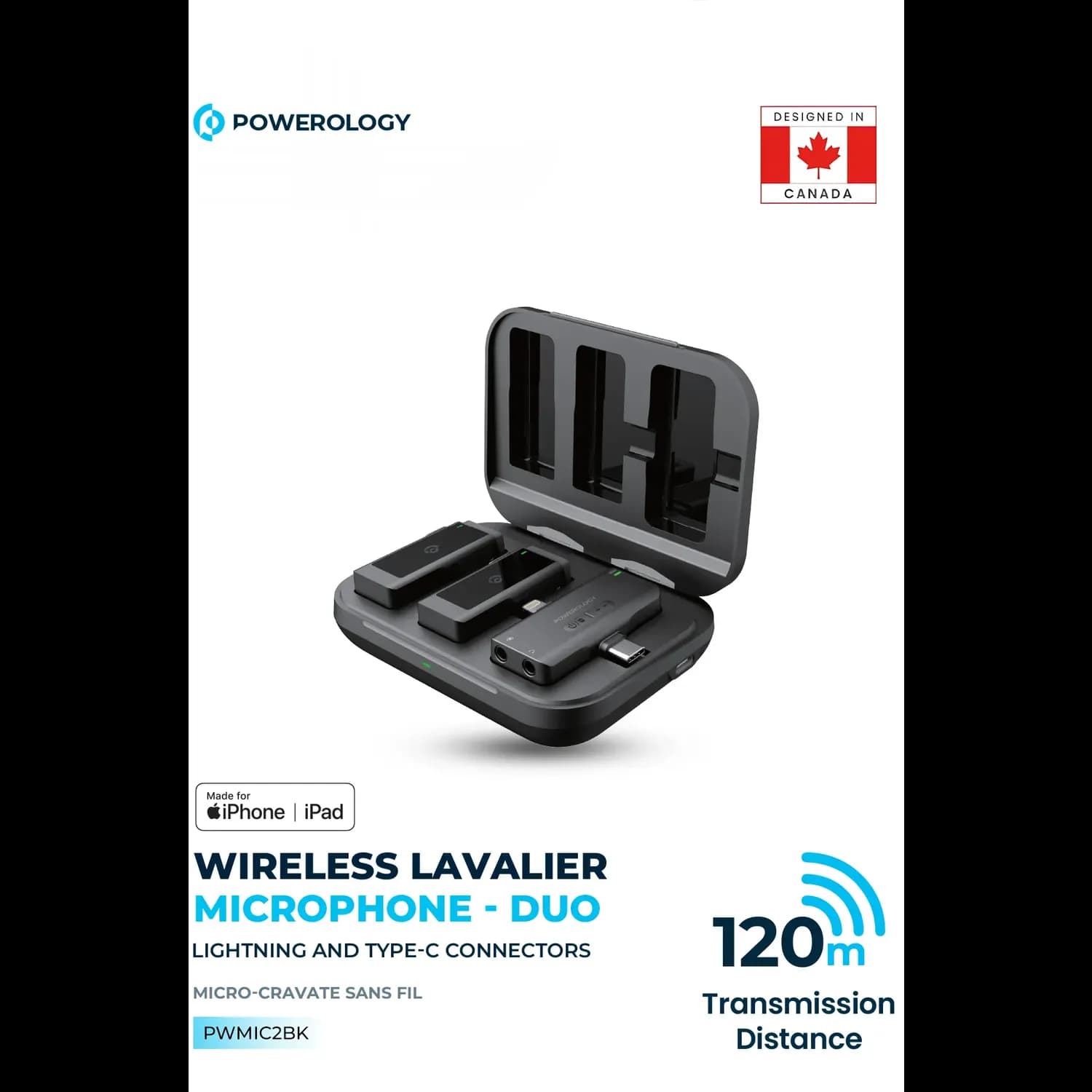 Powerology Wireless Lavalier Microphone - Duo, Black 3