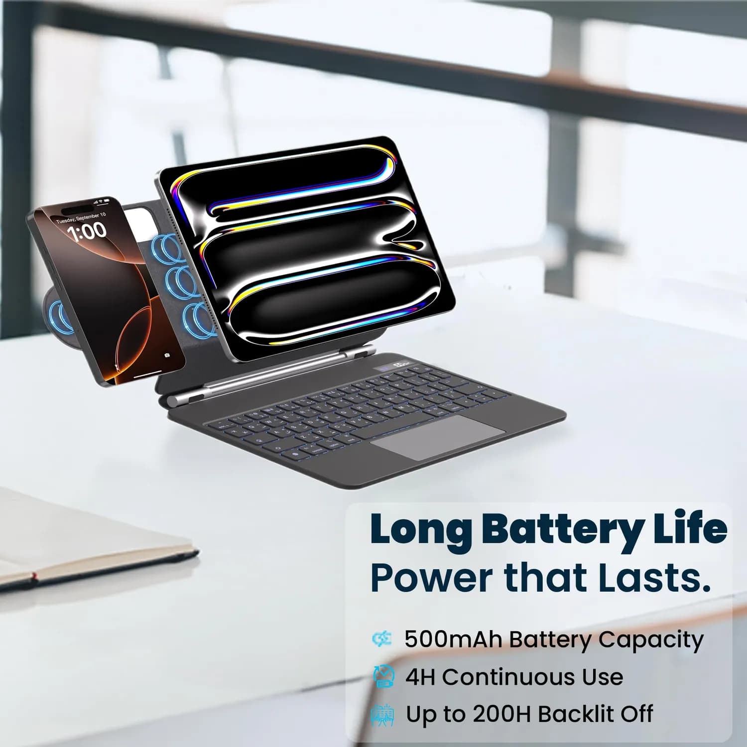Powerology Wireless Keyboard Case - Magsafe Holder, RGB Backlight, Black 5