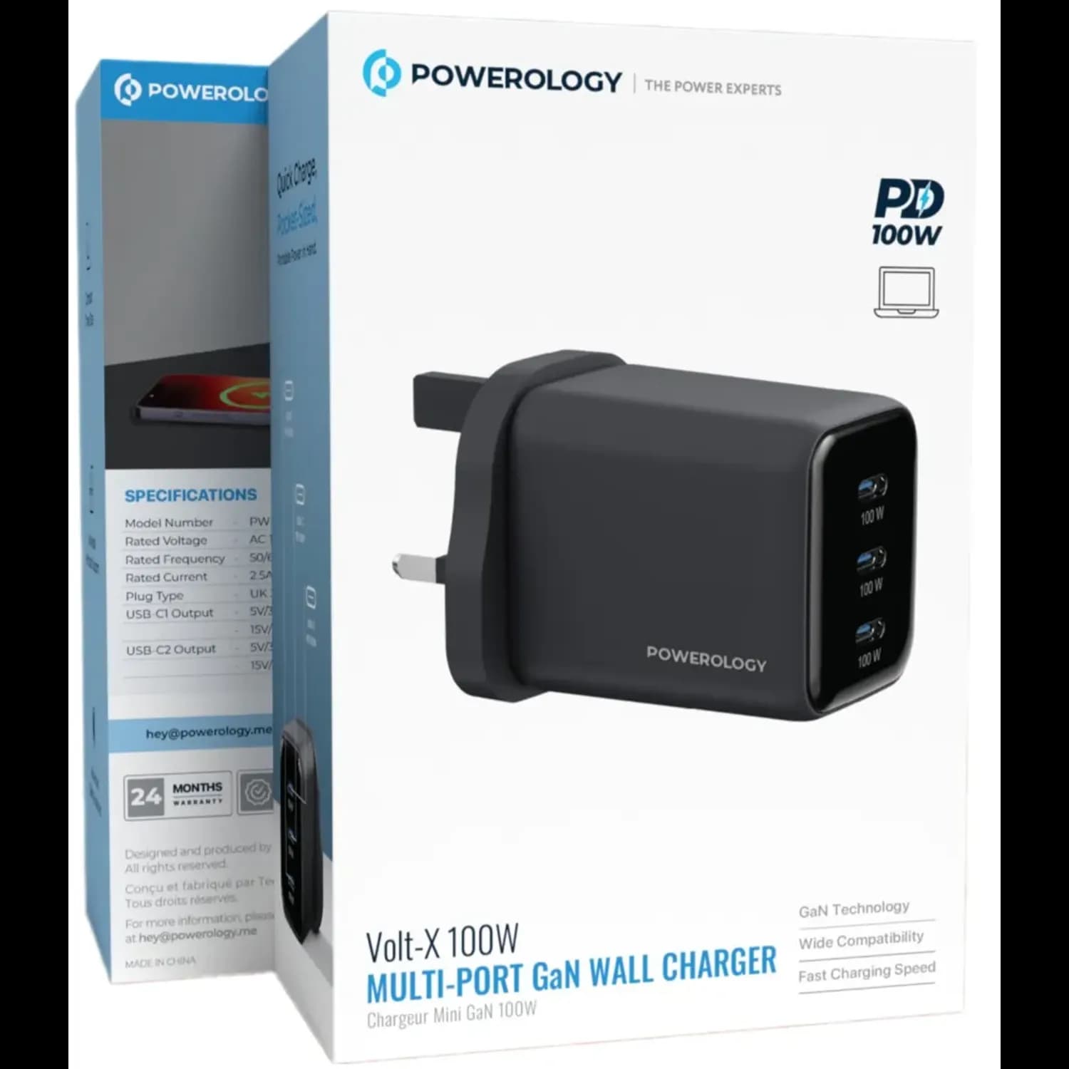 Powerology Wall Charger Volt-X - 100W Multi-Port, Black 5