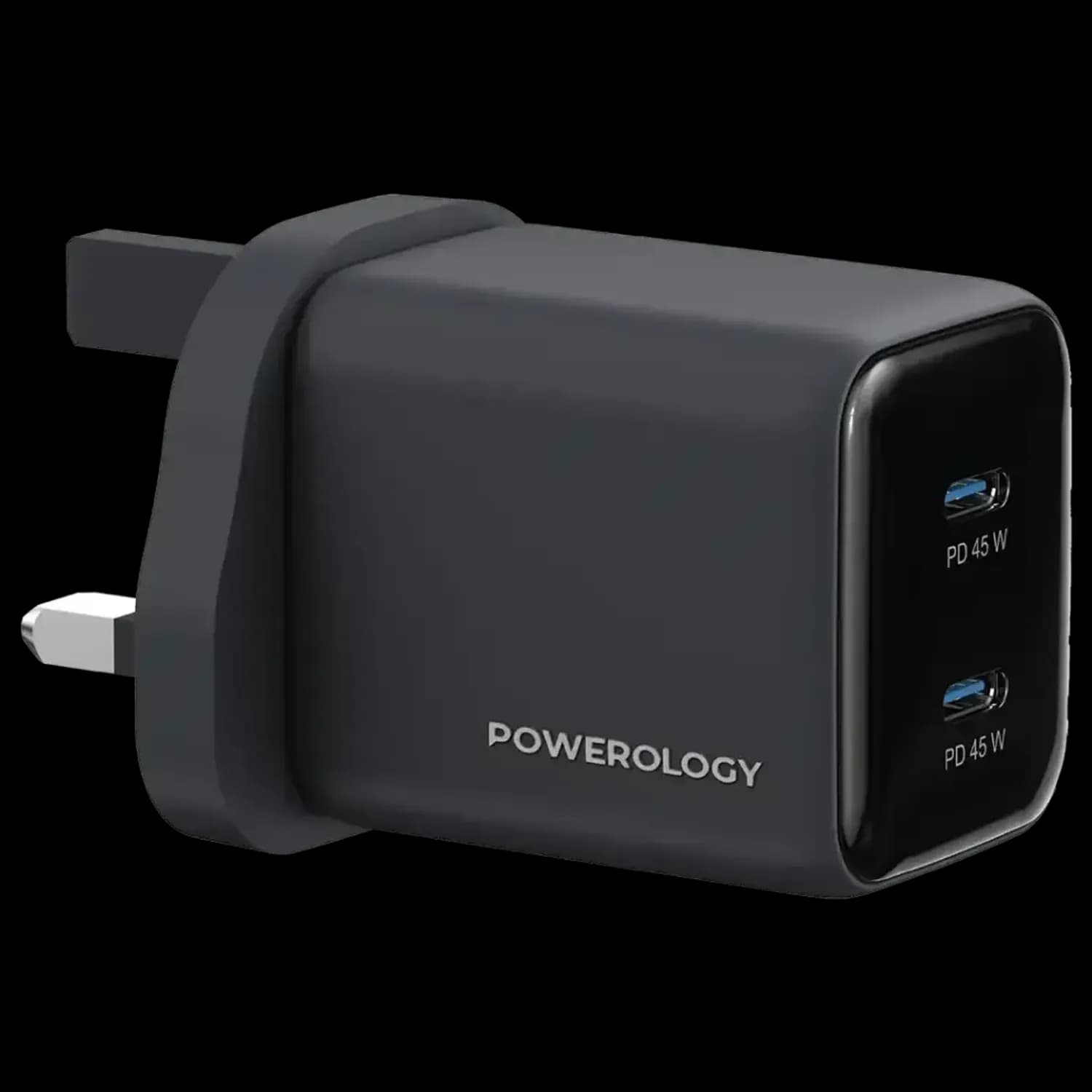 Powerology Wall Charger Volt-X - 45W Dual USB-C, Black Powerology Wall Charger Volt-X - 45W Dual USB-C, Black