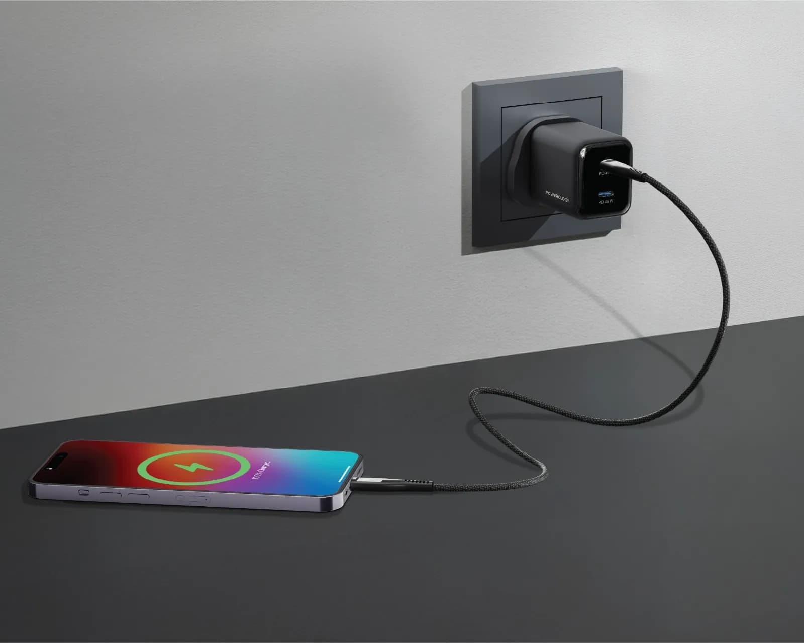Powerology Wall Charger Volt-X PWP4845AWCBK - 45W Dual USB-C, Black 4