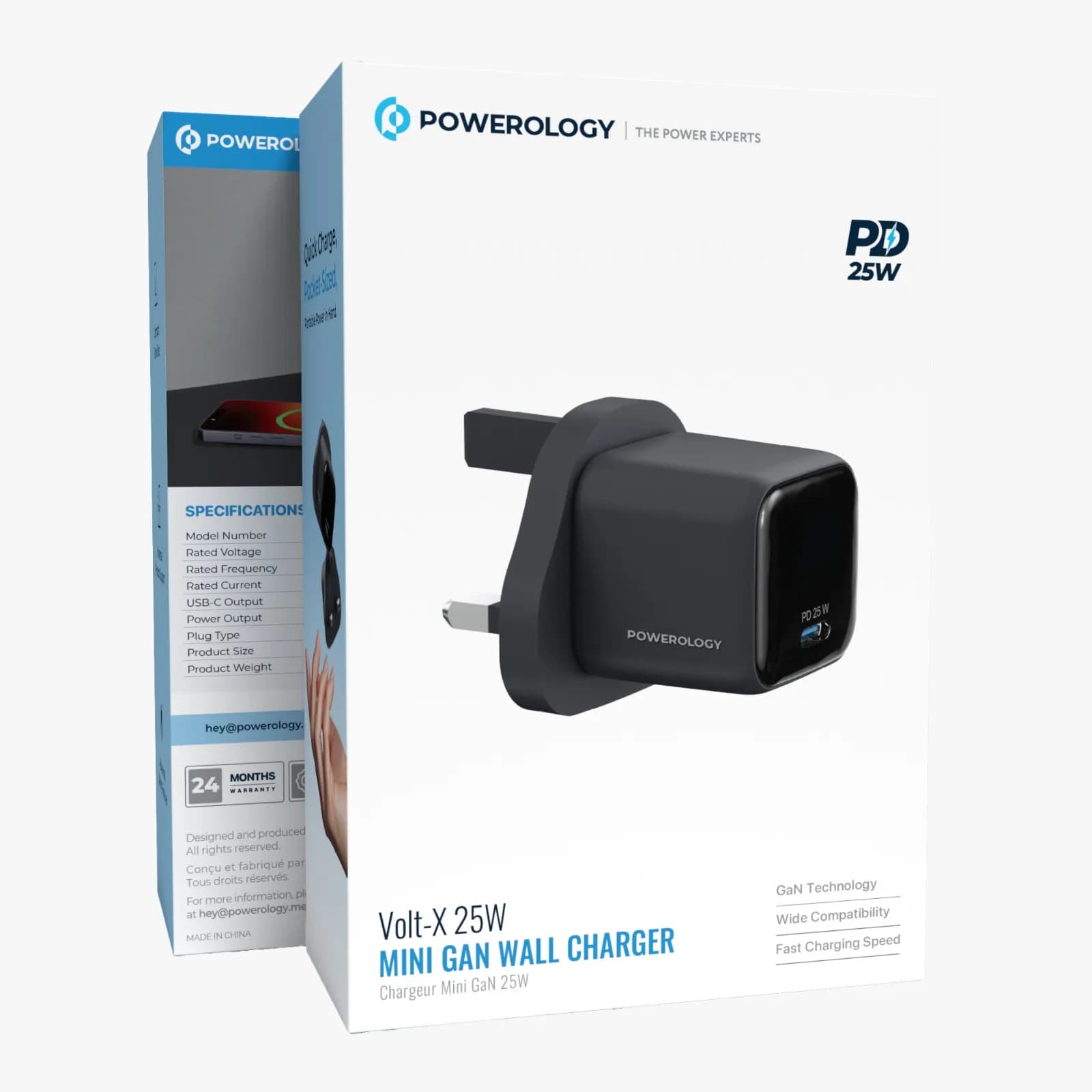 Powerology Charger Volt-X PWP5525BK - 25W GaN Type-C, Black 2