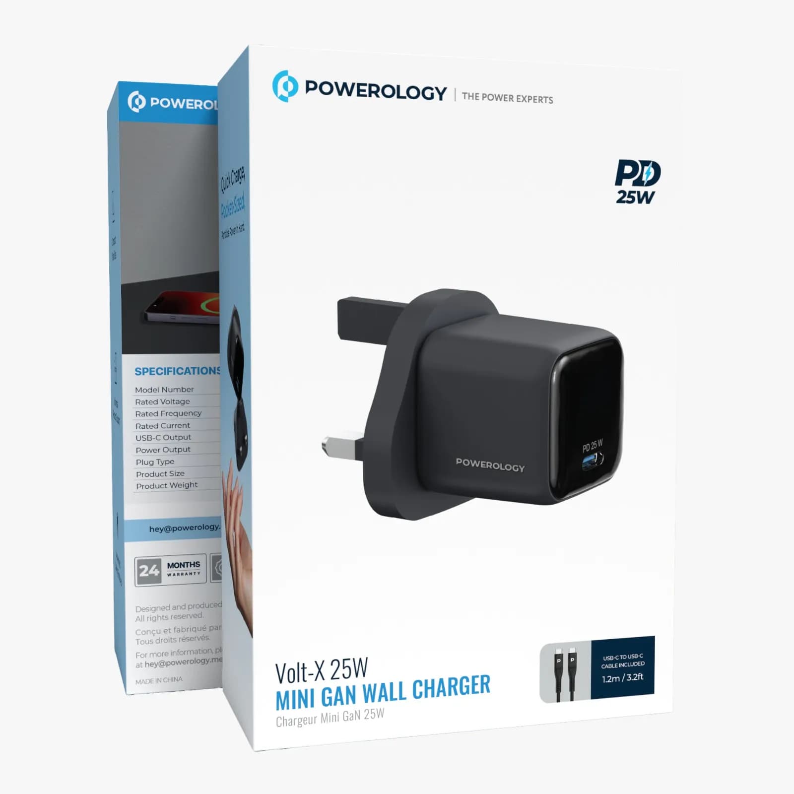 Powerology Charger Volt-X PWP5525CTOCBK - 25W GaN Type-C, Black 4