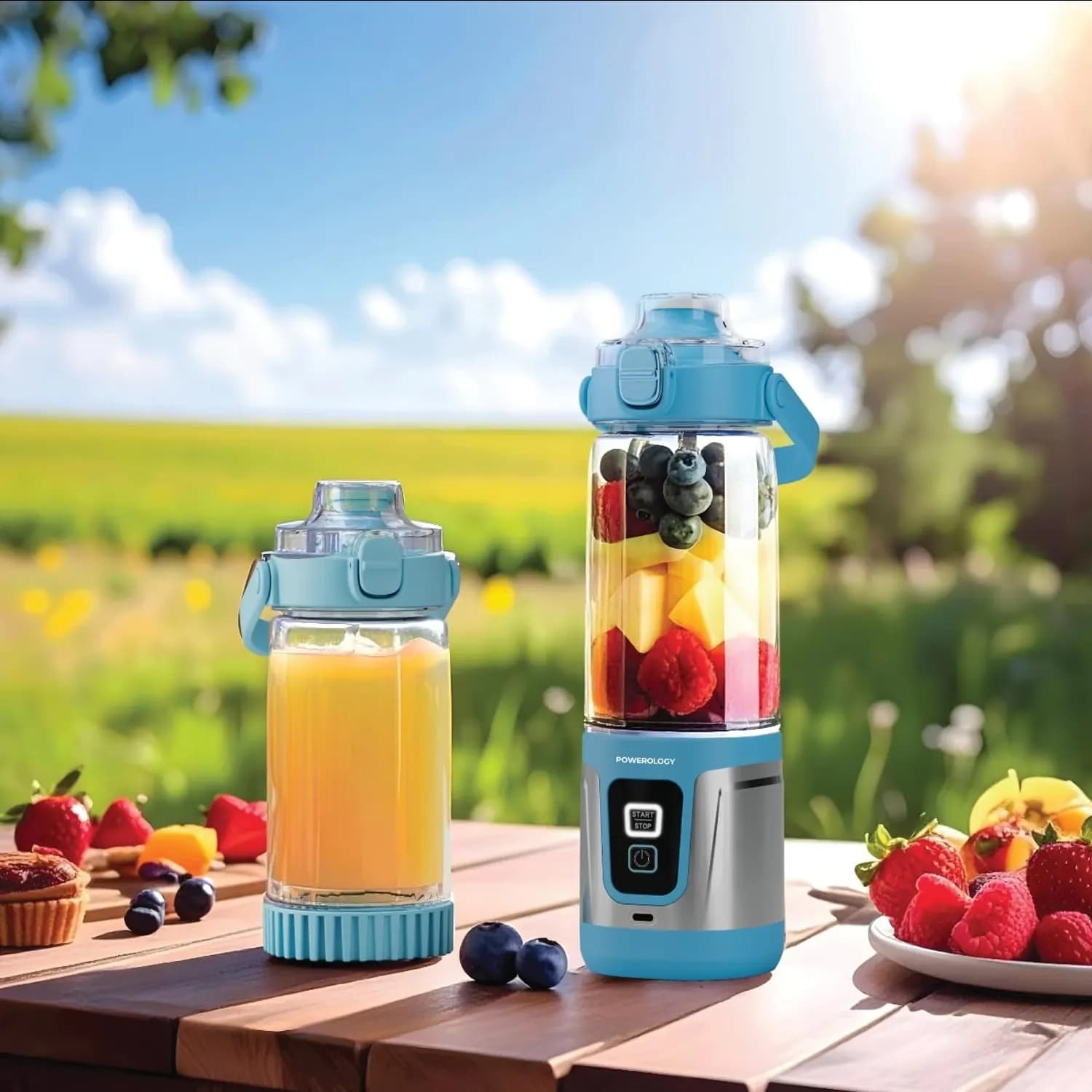 Powerology Portable Blender DUOMIX - 120W Dual-Blade, Blue — Black 3