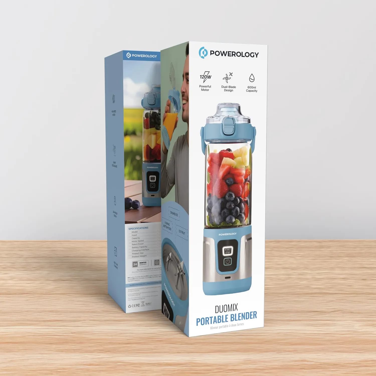 Powerology Portable Blender DUOMIX - 120W Dual-Blade, Blue — Black 6