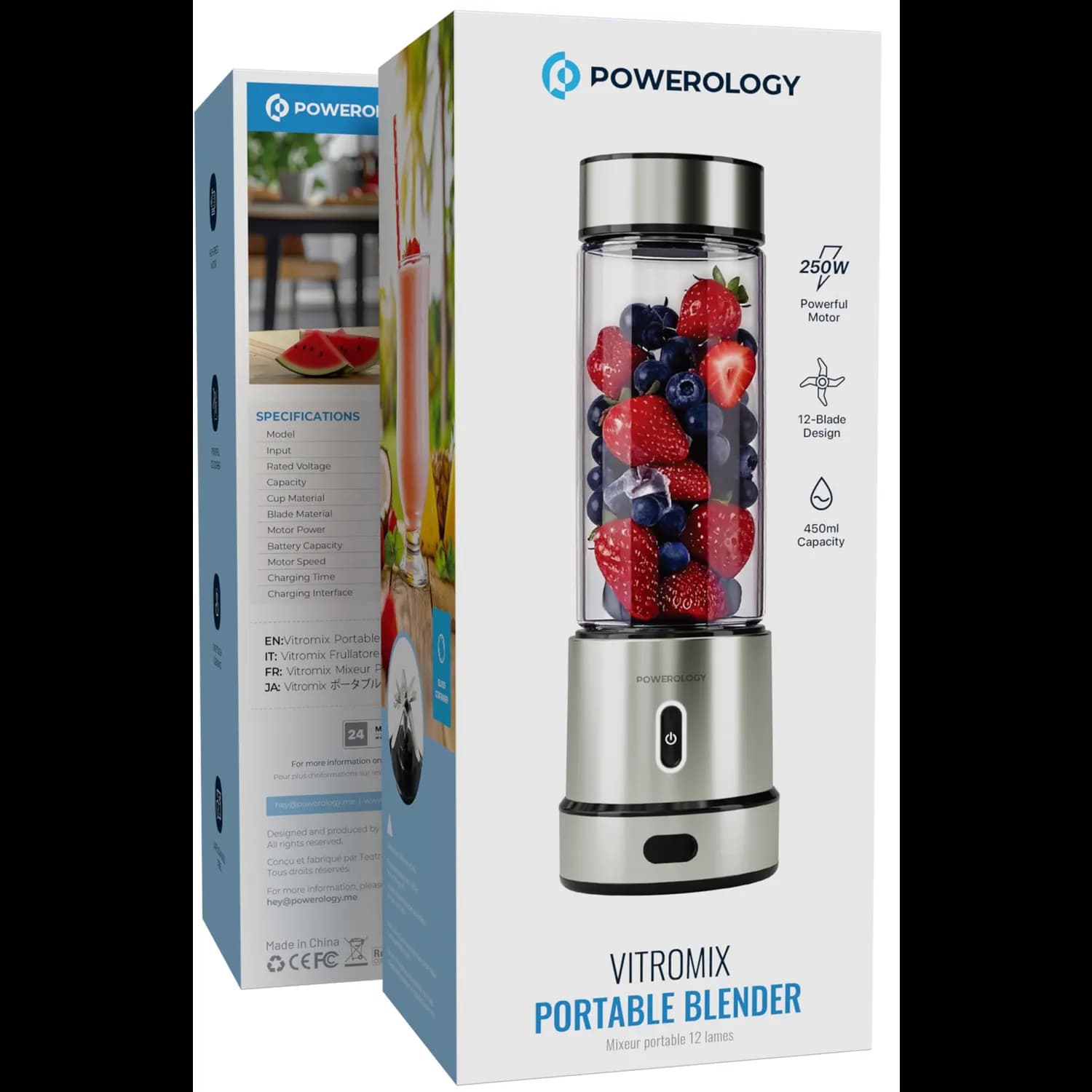 Powerology Portable Blender - 470ml Glass, Silver — Silver 3