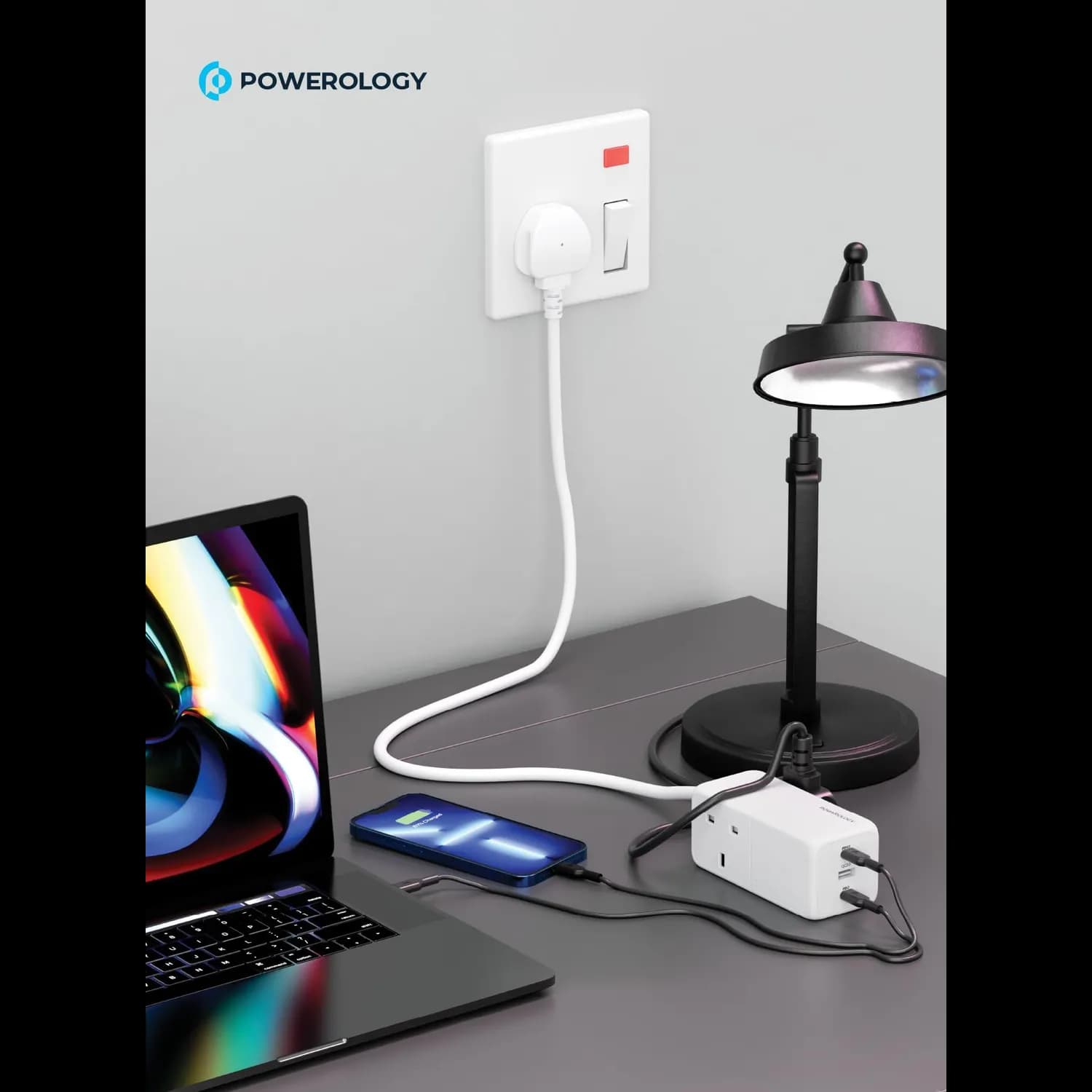 Powerology USB Power Strip PWPS65W - GaN, 2 PD Ports, White 3