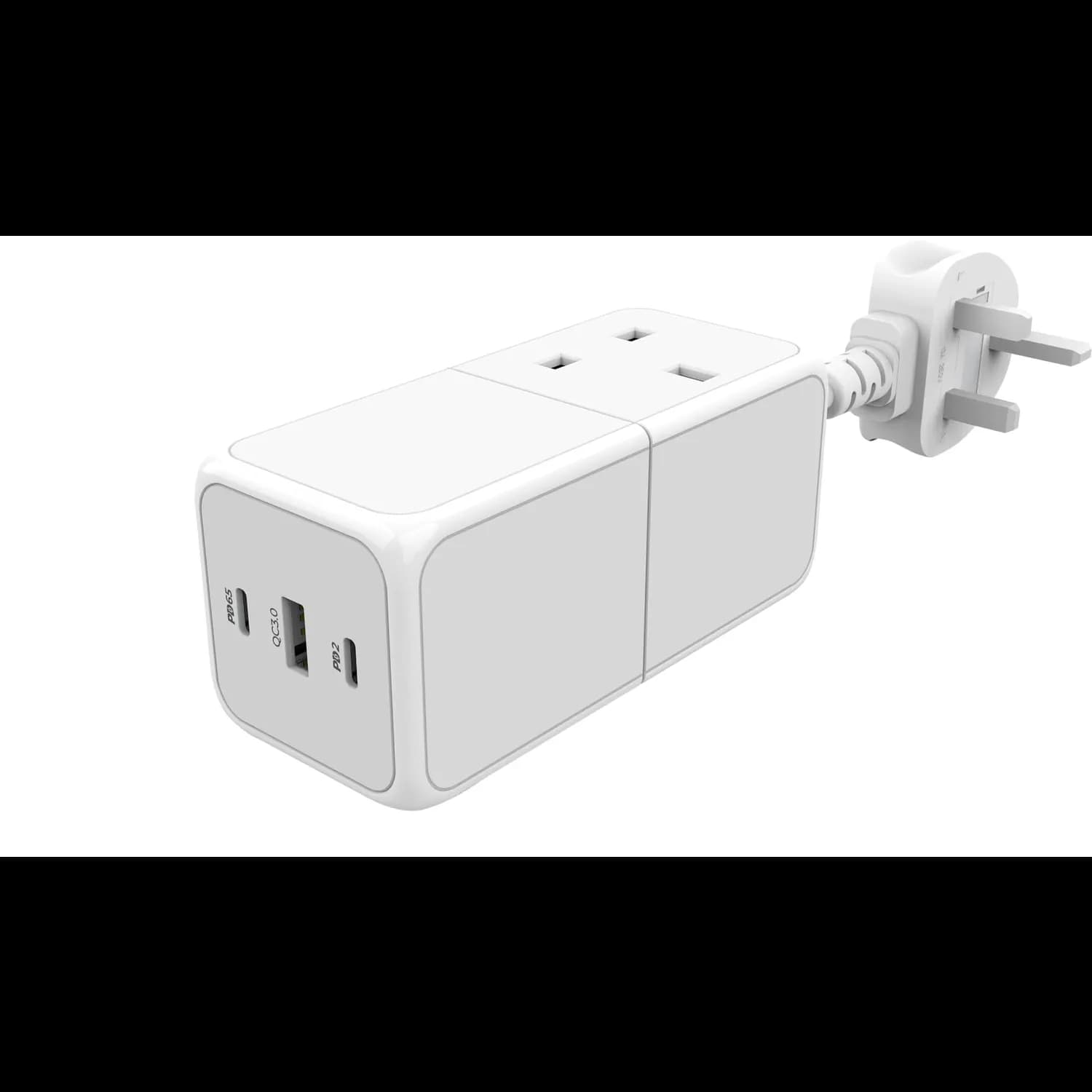 Powerology USB Power Strip PWPS65W - GaN, 2 PD Ports, White 1 Powerology USB Power Strip PWPS65W - GaN, 2 PD Ports, White 1