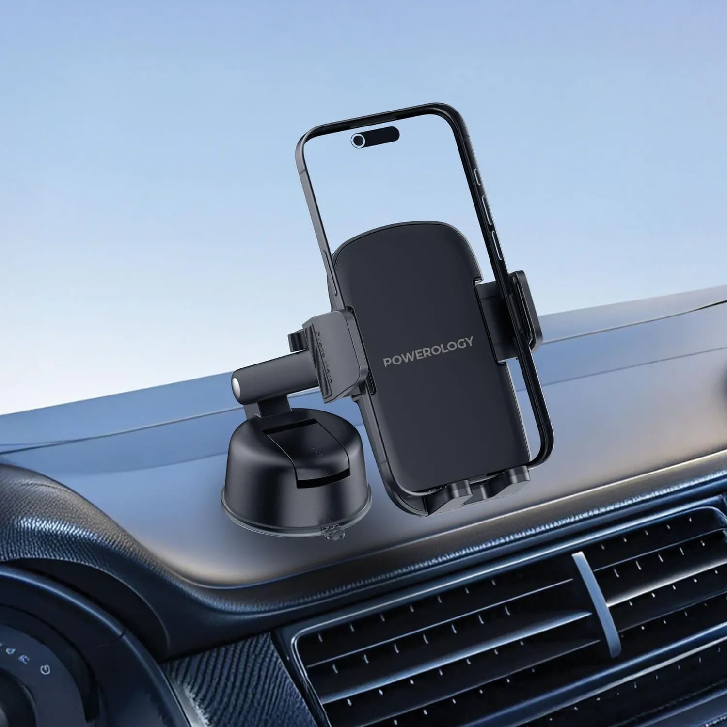 Powerology Car Phone Mount - Auto-Clamping, 360° Rotation, Black 2