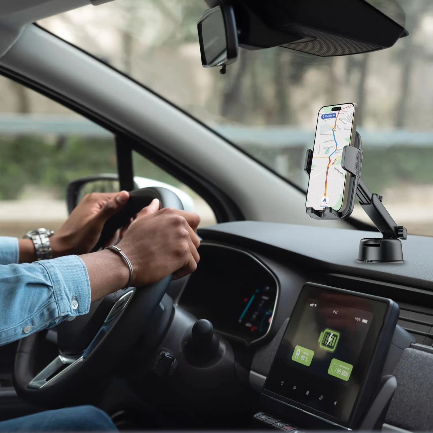 Powerology Car Phone Mount - Auto-Clamping, 360° Rotation, Black 3