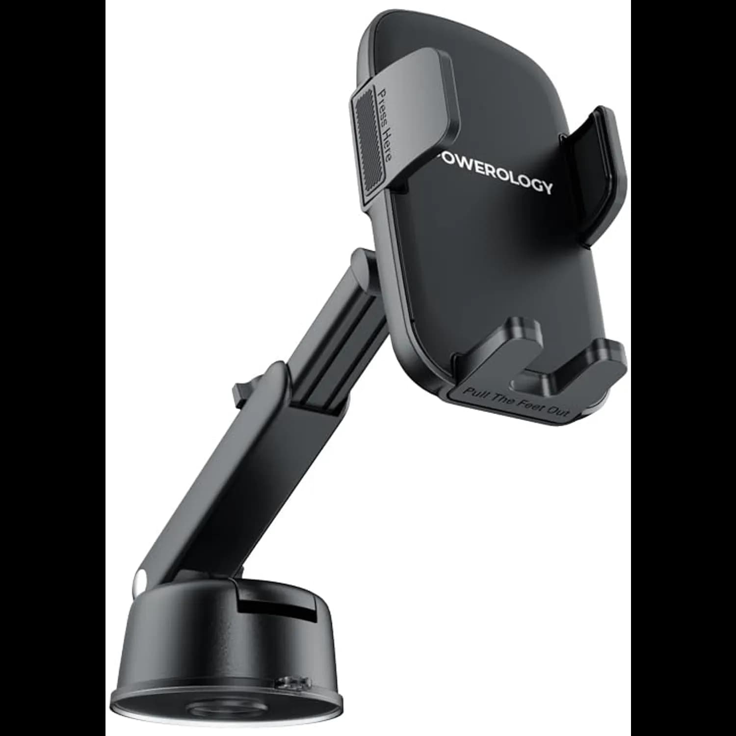 Powerology Car Phone Mount - Auto-Clamping, 360° Rotation, Black 1