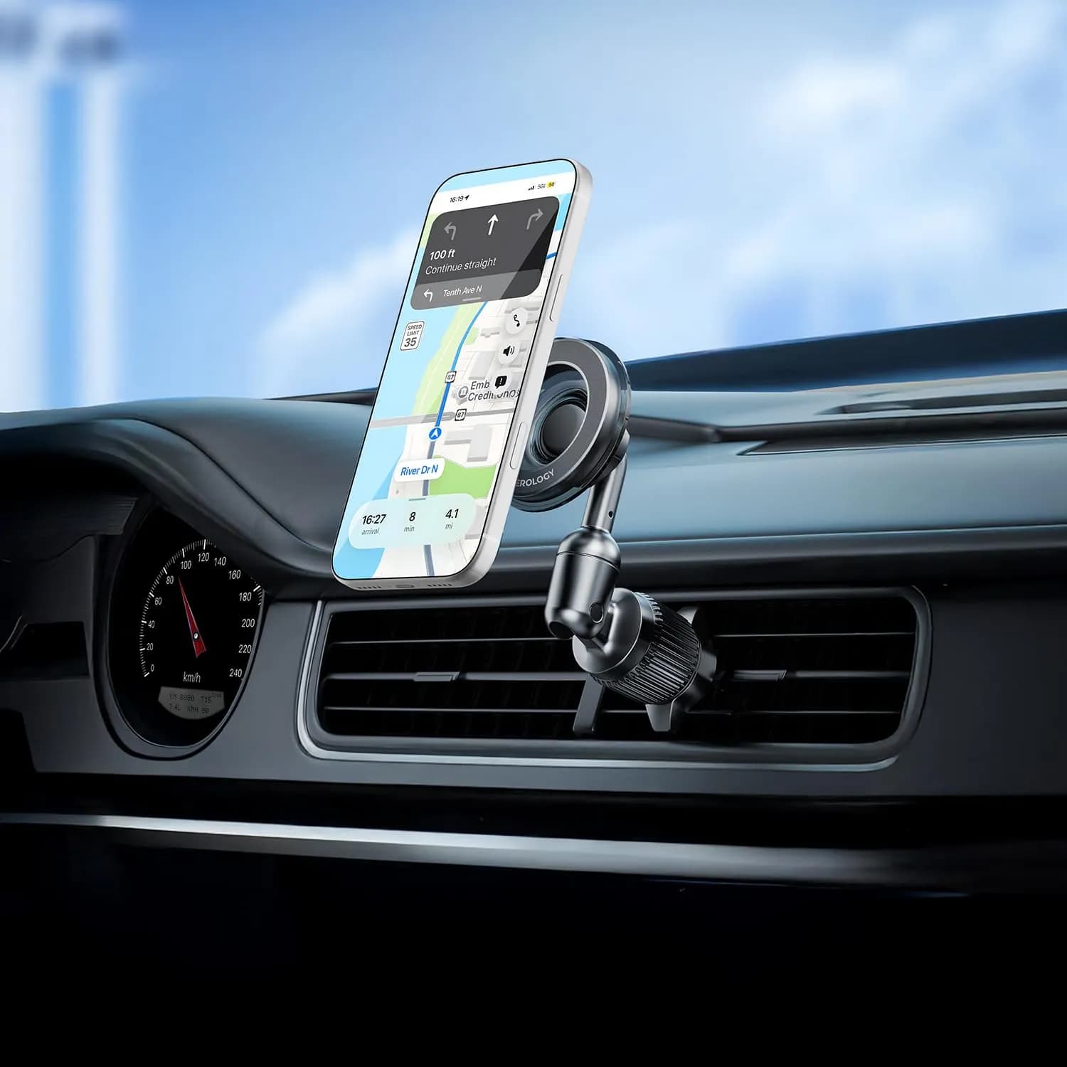 Powerology Car Phone Holder - 360° Rotating, Air Vent Mount, Black 2
