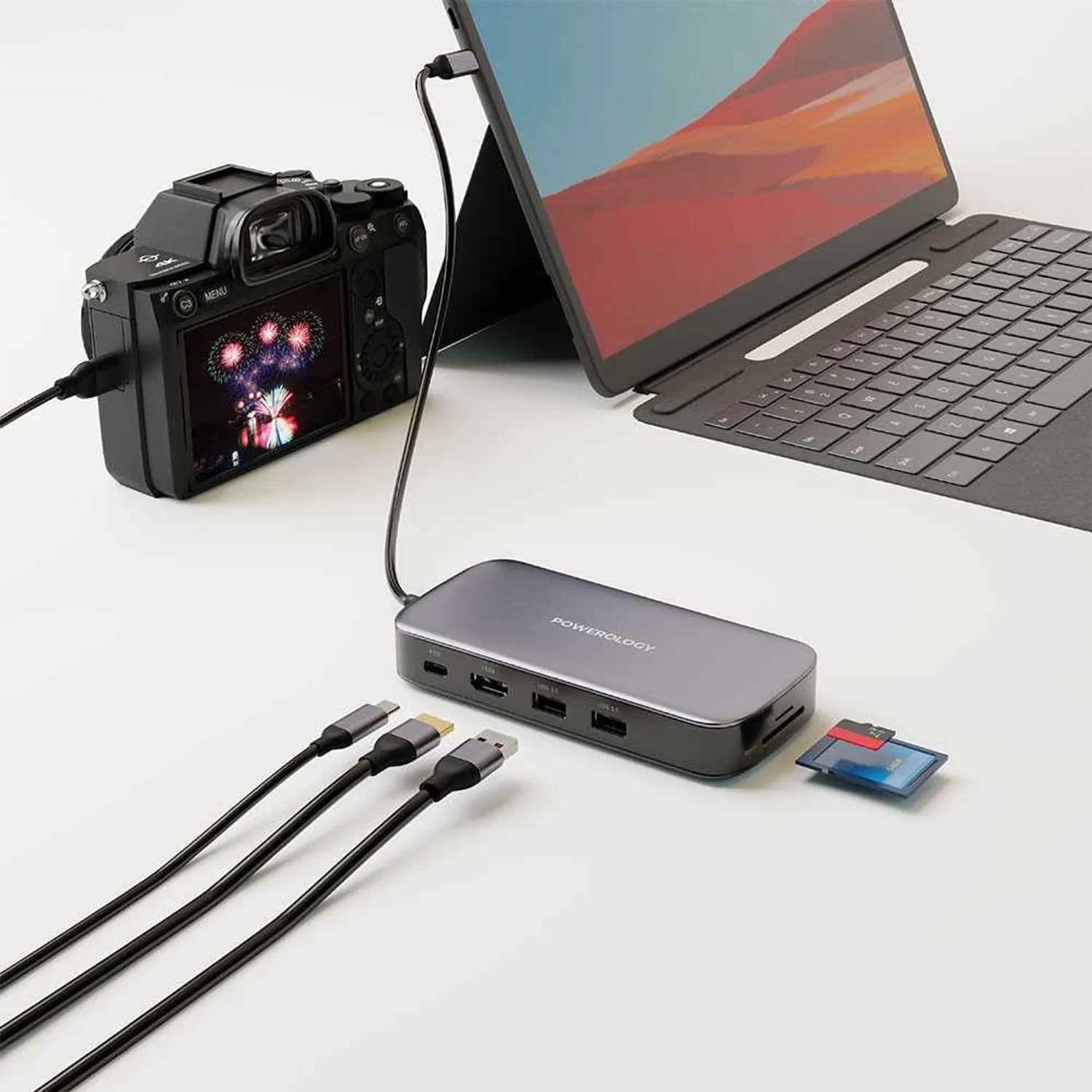 Powerology USB-C Hub & SSD Drive - 256GB, 100W PD, Gray 3