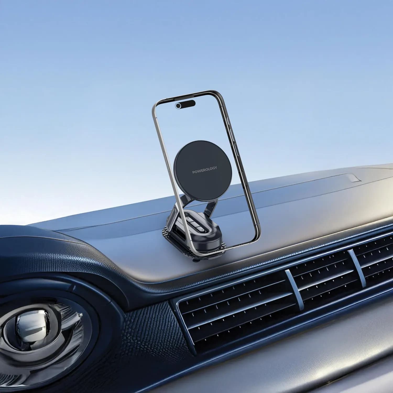 Powerology Car Mount - Magnetic, Foldable, 360° Rotation, Black 2