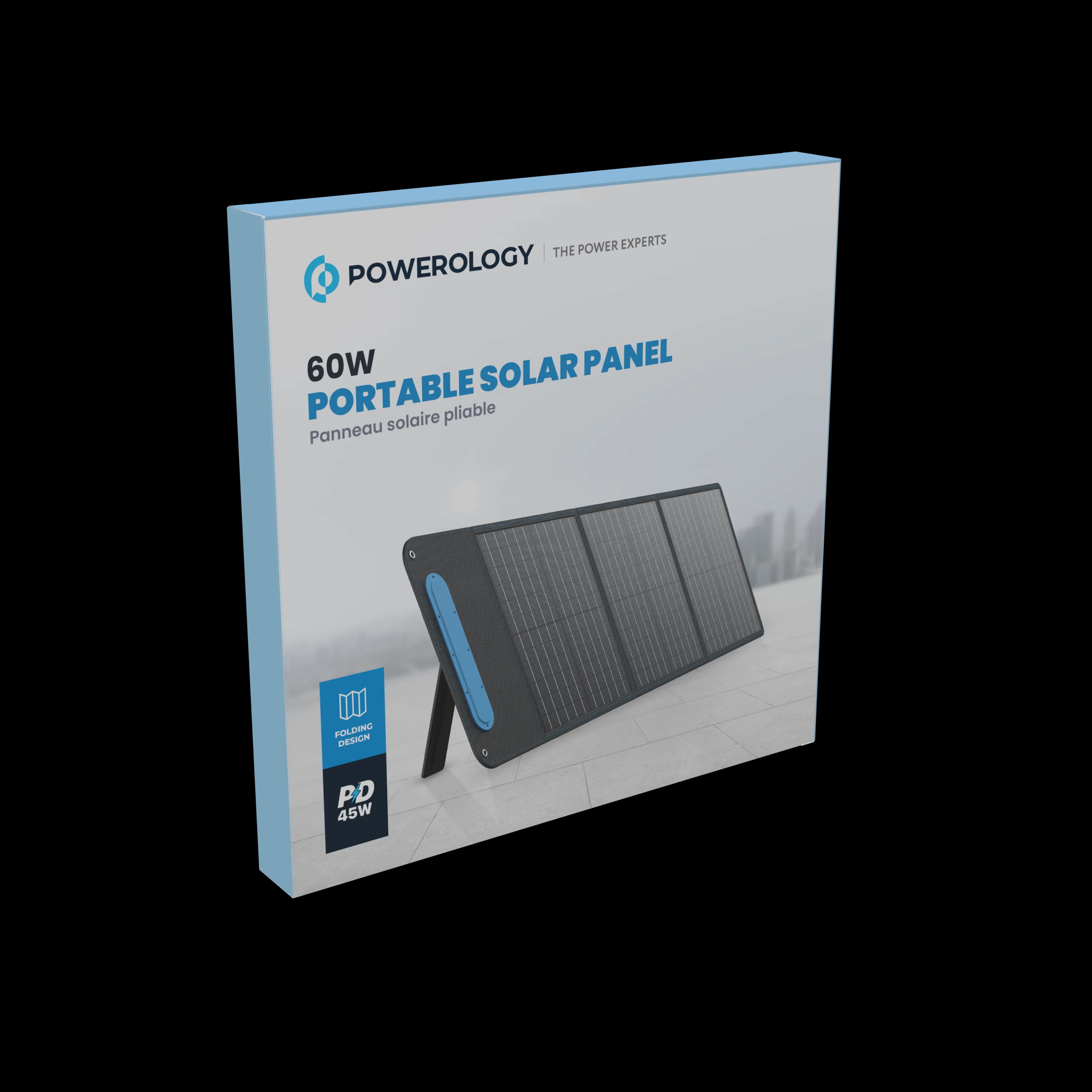 Powerology Solar Panel PWSLPN-BK - 60W Portable, Black 1 Powerology Solar Panel PWSLPN-BK - 60W Portable, Black 1