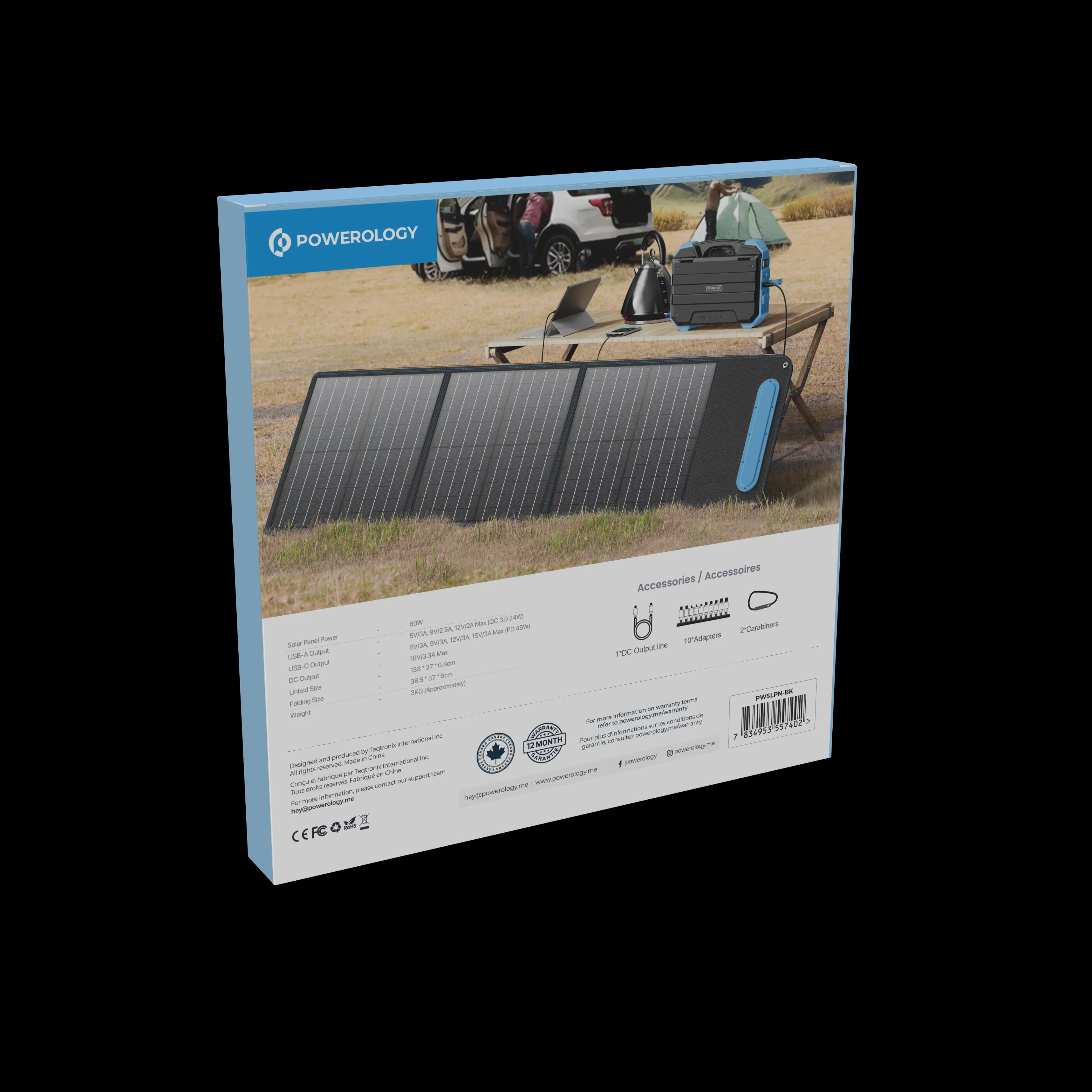 Powerology Solar Panel PWSLPN-BK - 60W Portable, Black 3