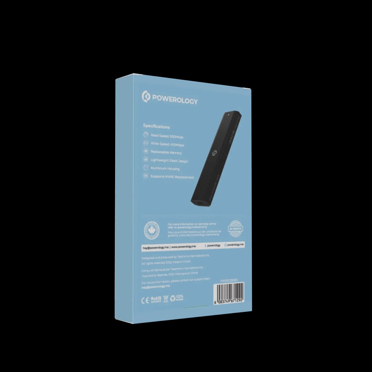 Powerology Portable SSD - 256GB Dual Protocol, Black 5