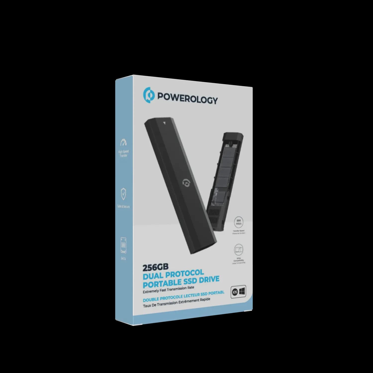 Powerology Portable SSD - 256GB Dual Protocol, Black 6