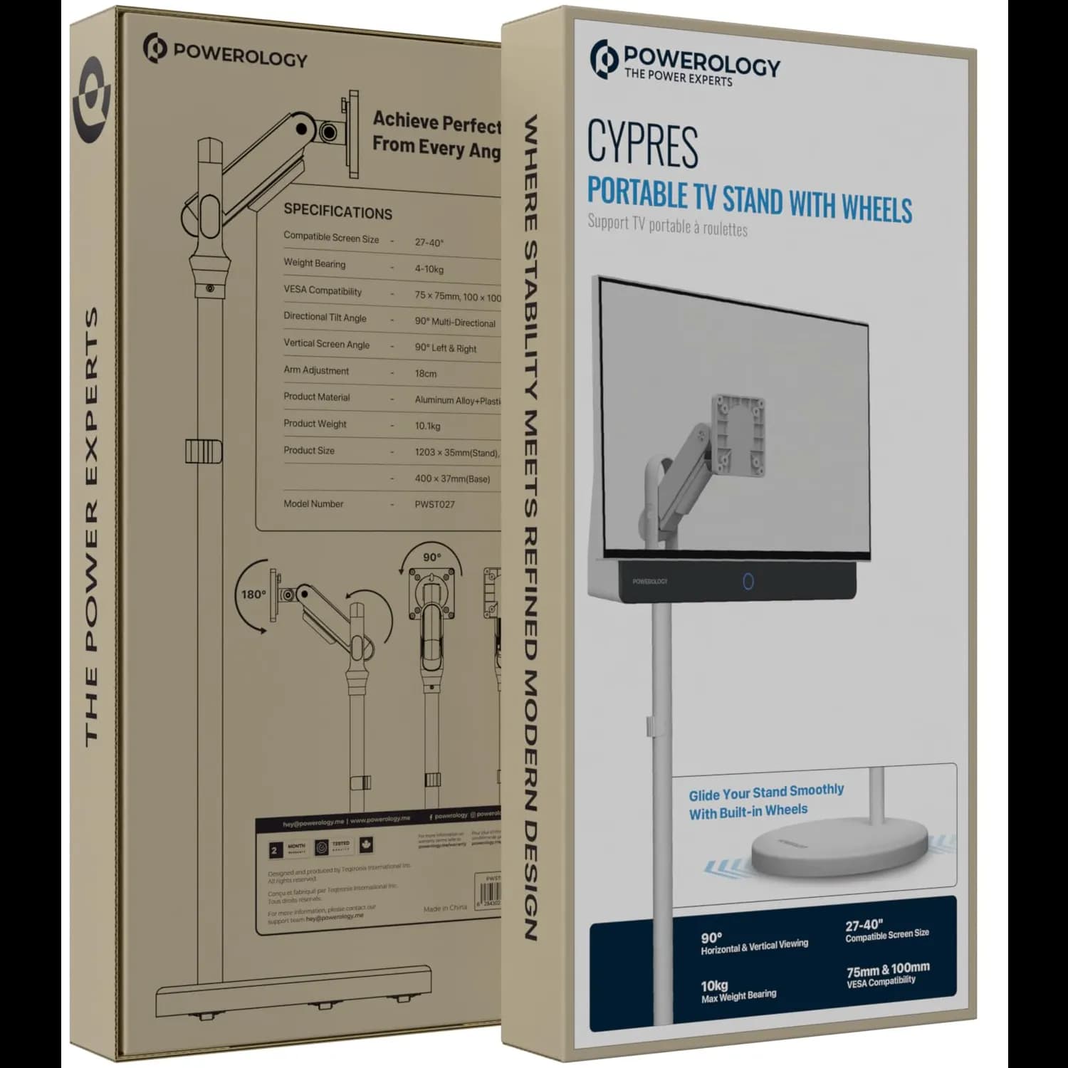 Powerology Monitor Stand PWST027 - Height Adjustable 27-40 Inch, White 5