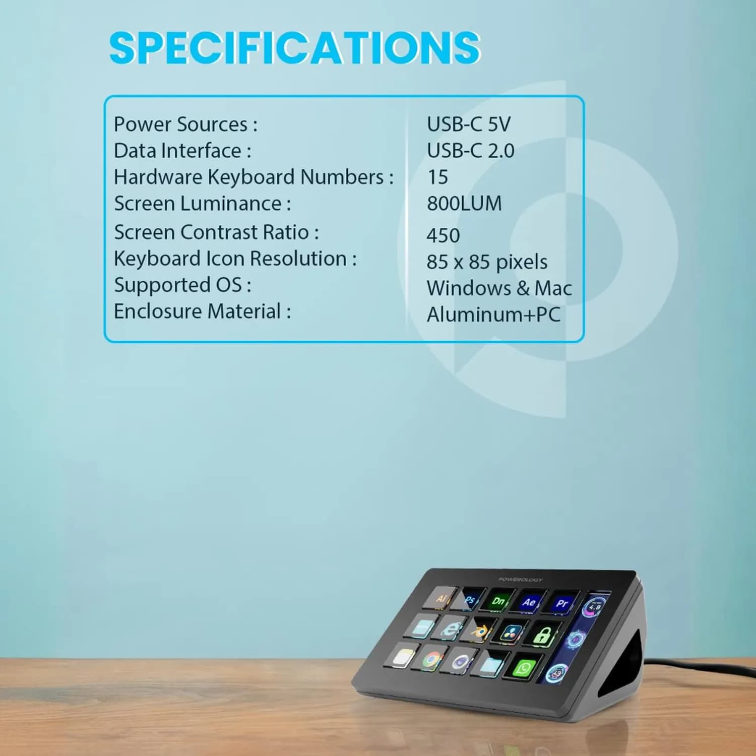 Powerology Stream Deck - Interactive Buttons, Black 4