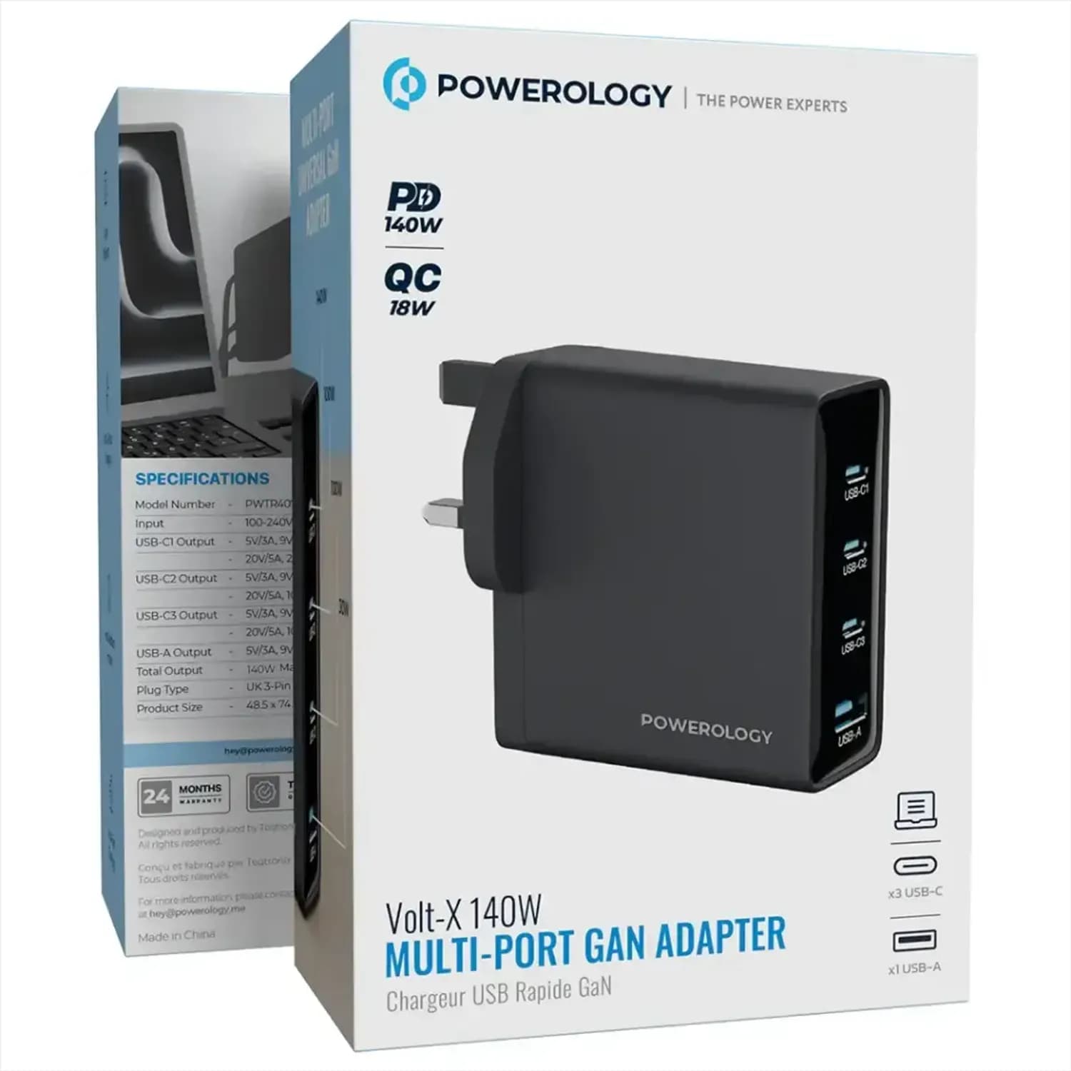 Powerology Gan Adapter Volt-X - 140W, Black 2