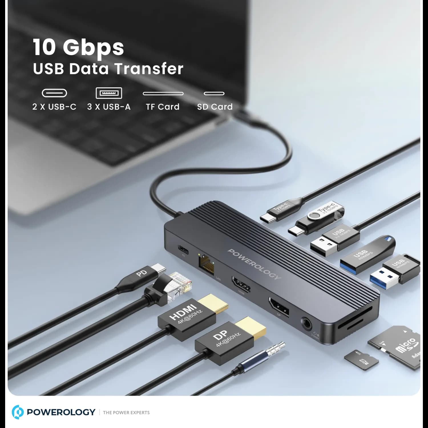 Powerology USB-C Hub - 12-in-1, 100W PD, Grey 3