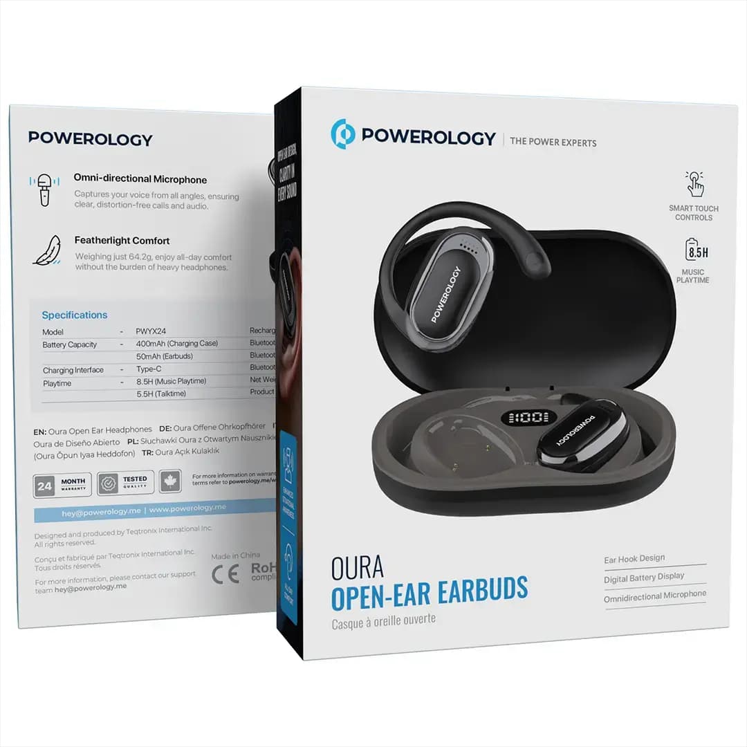 Powerology Oura Open-Ear Earbuds - Black — White 5