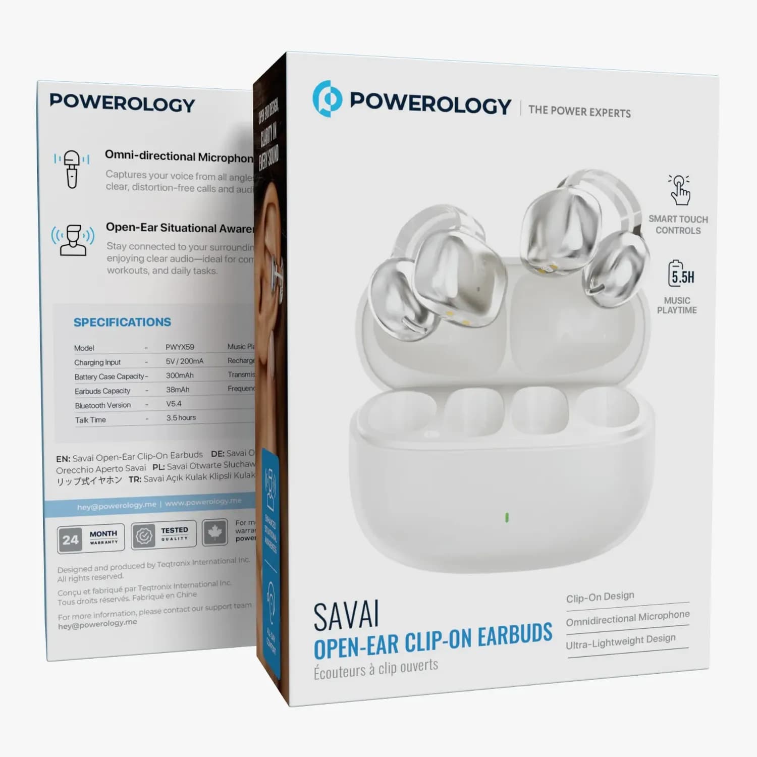Powerology Earbuds Savai - Open-Ear Clip-On, White — Black 5