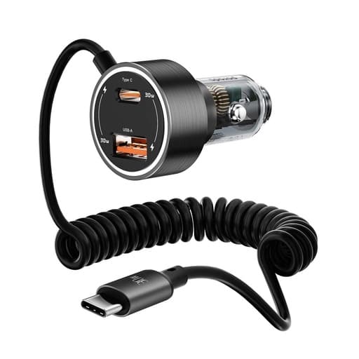 Porodo 60W Transparent Dual Port Car Charger PD 30W QC 18W with Coil — Black 1 Porodo 60W Transparent Dual Port Car Charger PD 30W QC 18W with Coil — Black 1