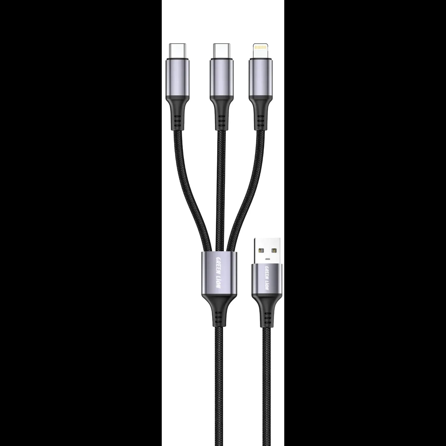 Green Lion 3-in-1 USB-C Cable - 60W Fast Charging, Braided, Black 1 Green Lion 3-in-1 USB-C Cable - 60W Fast Charging, Braided, Black 1