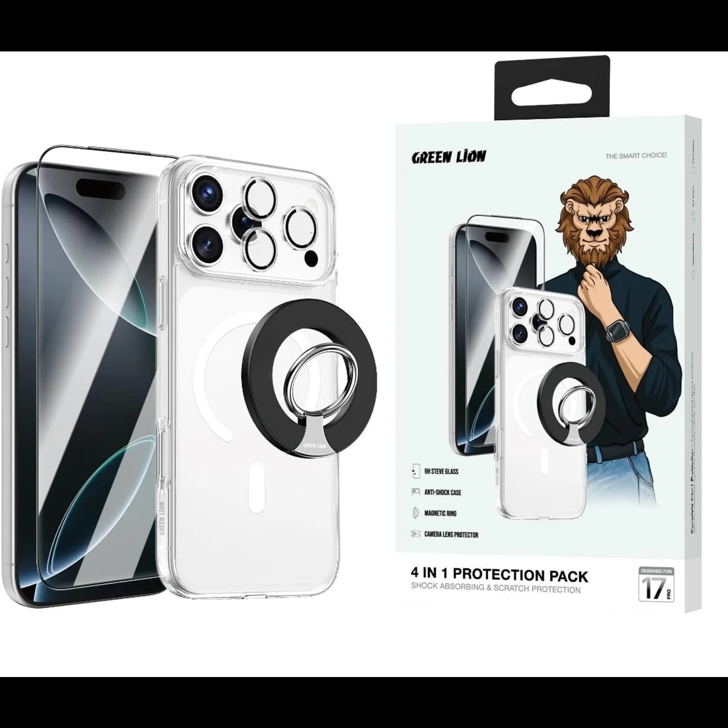 Green Lion Protection Pack iPhone 17 Pro - 4-in-1 Clear 1 Green Lion Protection Pack iPhone 17 Pro - 4-in-1 Clear 1