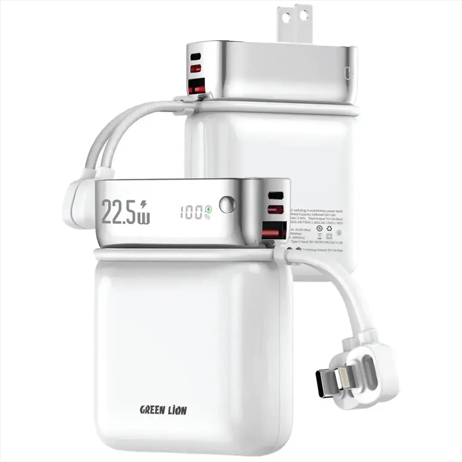 GREEN LION Power Bank & Adapter - 10000mAh 20W PD, White GREEN LION Power Bank & Adapter - 10000mAh 20W PD, White