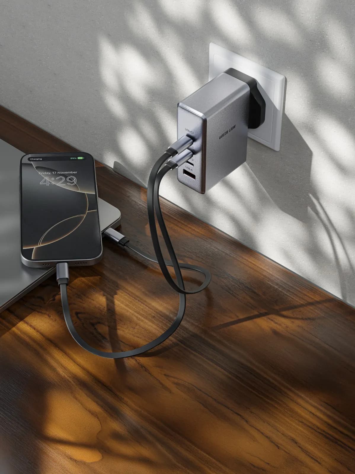 Green Lion GaN Premium UK Plug Wall Charger 100W - Gray 1 Green Lion GaN Premium UK Plug Wall Charger 100W - Gray 1