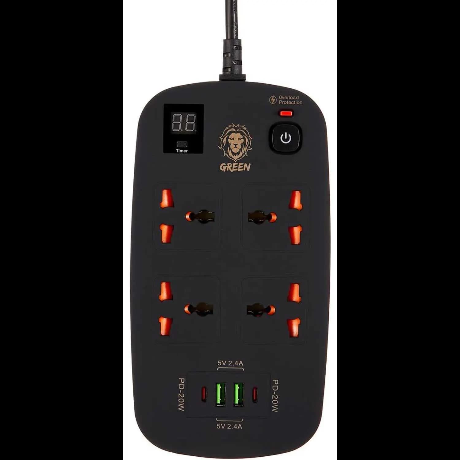 Green Lion Power Socket - 4 AC, 2 USB-A, 2 USB-C PD 40W, Black 1 Green Lion Power Socket - 4 AC, 2 USB-A, 2 USB-C PD 40W, Black 1
