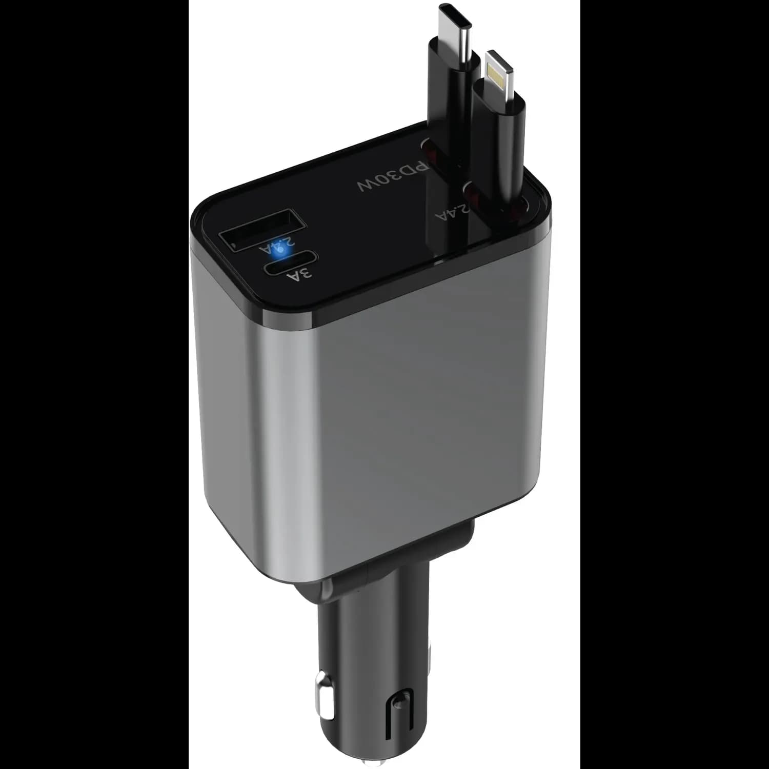 Green Lion Car Charger - 50W Retractable, Black 1 Green Lion Car Charger - 50W Retractable, Black 1