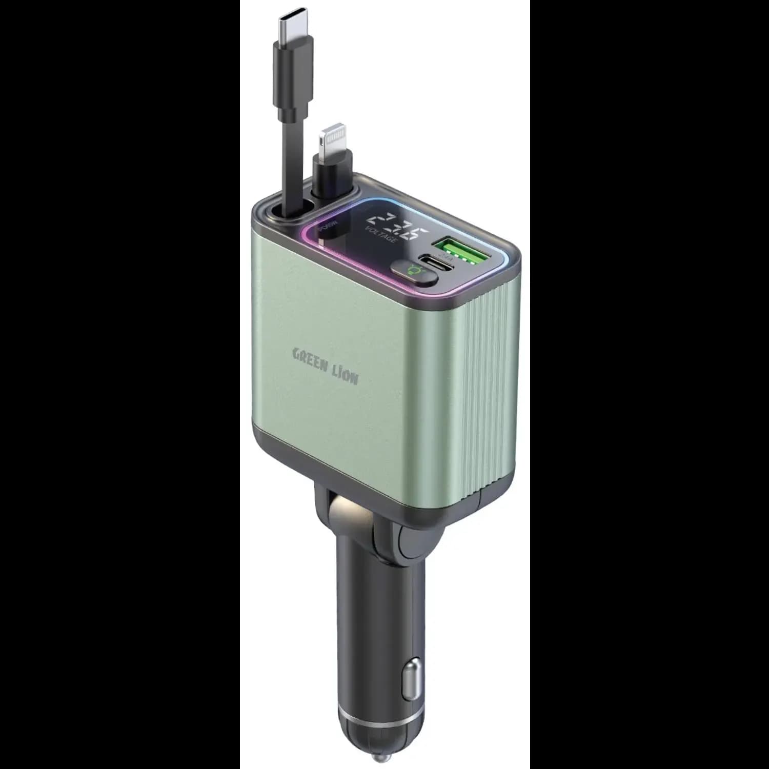 Green Lion Car Charger - 90W Retractable, Green 1 Green Lion Car Charger - 90W Retractable, Green 1