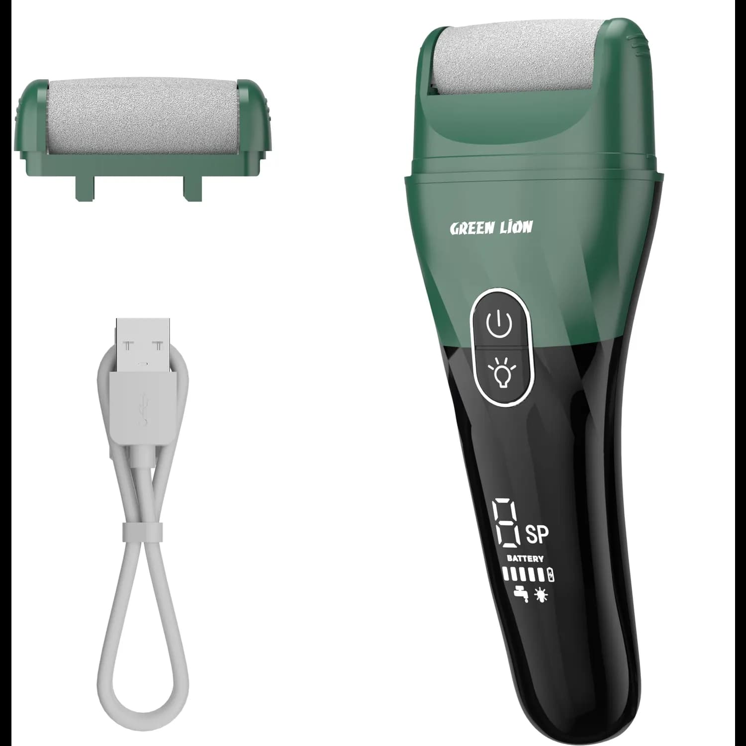 Green Lion Callus Remover - Rechargeable, 3 Roller Heads, LED Spotlight 1 Green Lion Callus Remover - Rechargeable, 3 Roller Heads, LED Spotlight 1