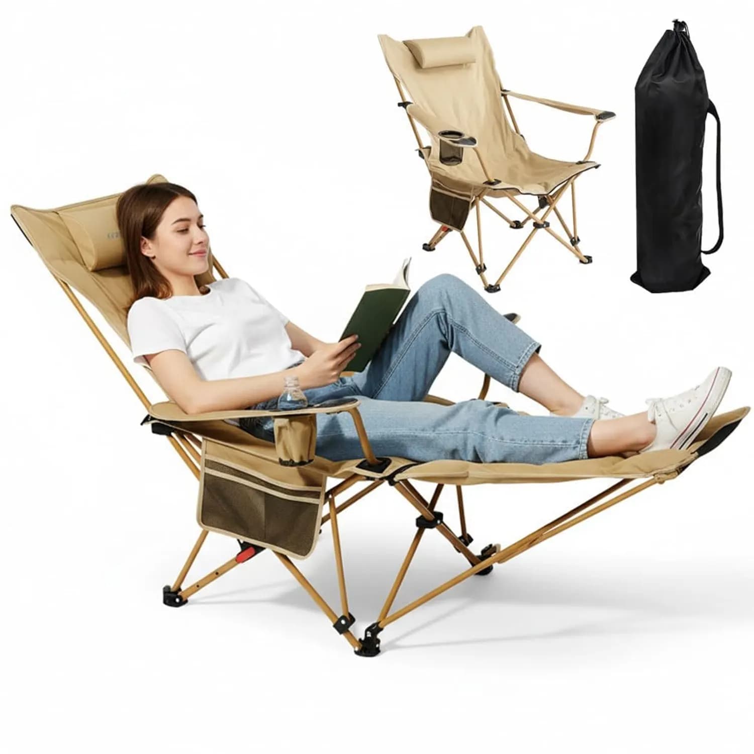 Green Lion Camping Chair Vestro - Folding, Removable Footrest, Beige 1 Green Lion Camping Chair Vestro - Folding, Removable Footrest, Beige 1