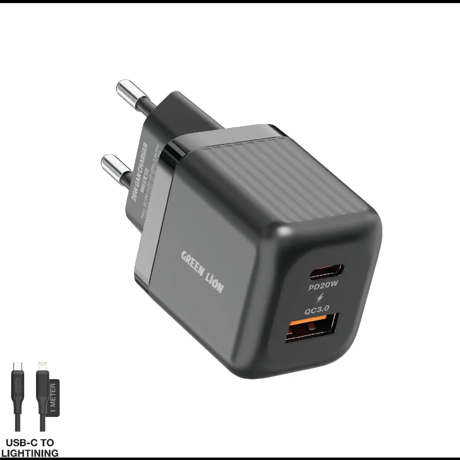 GREEN LION GaN Wall Charger - 20W PD + QC3.0, Black GREEN LION GaN Wall Charger - 20W PD + QC3.0, Black