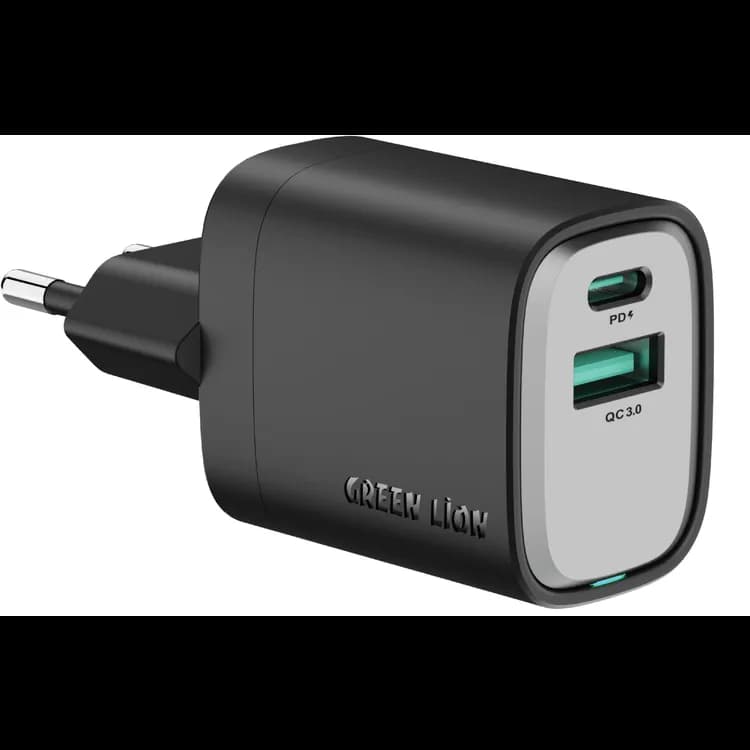 Green Lion Wall Charger Supra GN33W1C1AEUBK - 33W GaN, USB-A & USB-C, Black Grey Green Lion Wall Charger Supra GN33W1C1AEUBK - 33W GaN, USB-A & USB-C, Black Grey