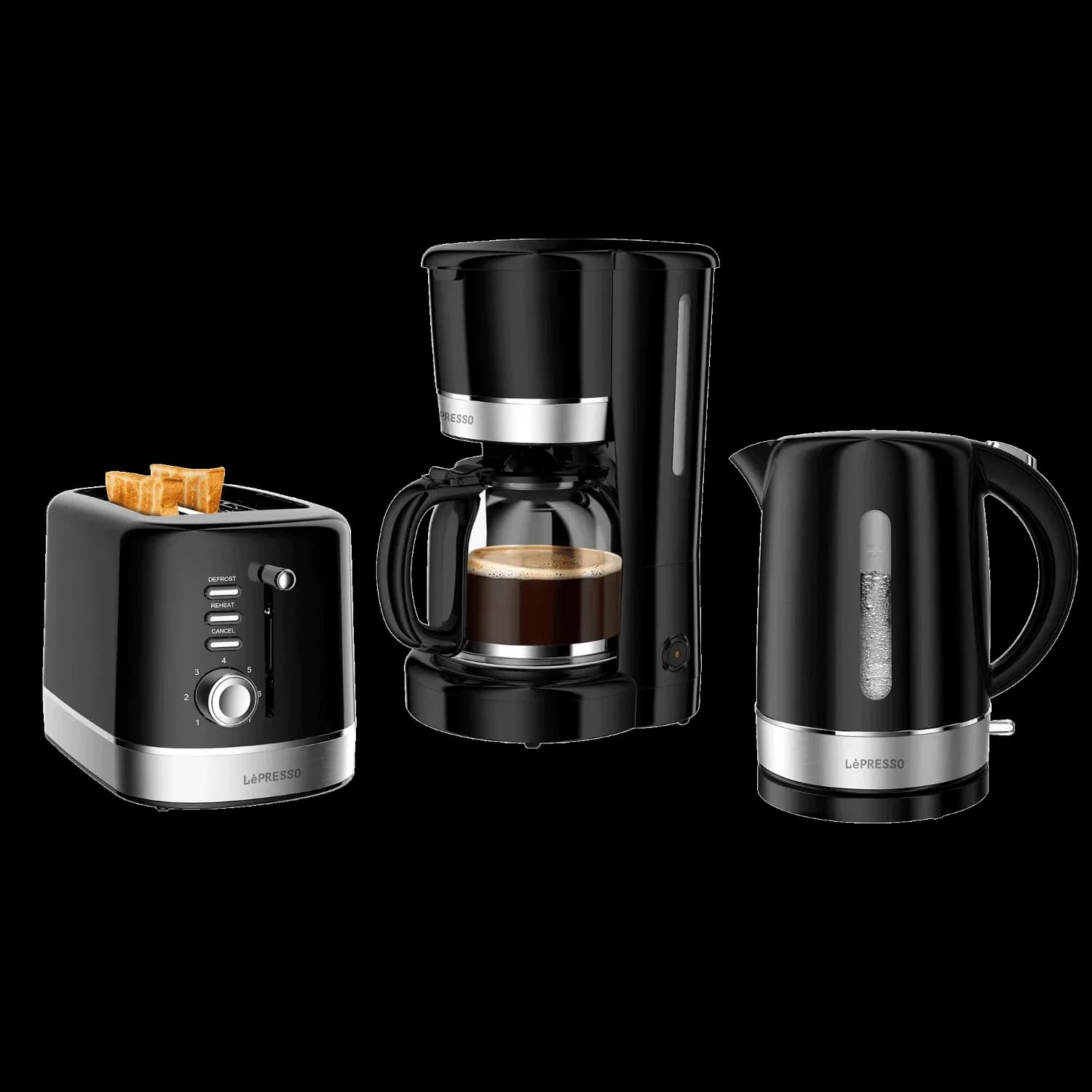 LePresso Breakfast Set - Toaster, 1.7L Kettle & Coffee Maker, Black 1 LePresso Breakfast Set - Toaster, 1.7L Kettle & Coffee Maker, Black 1