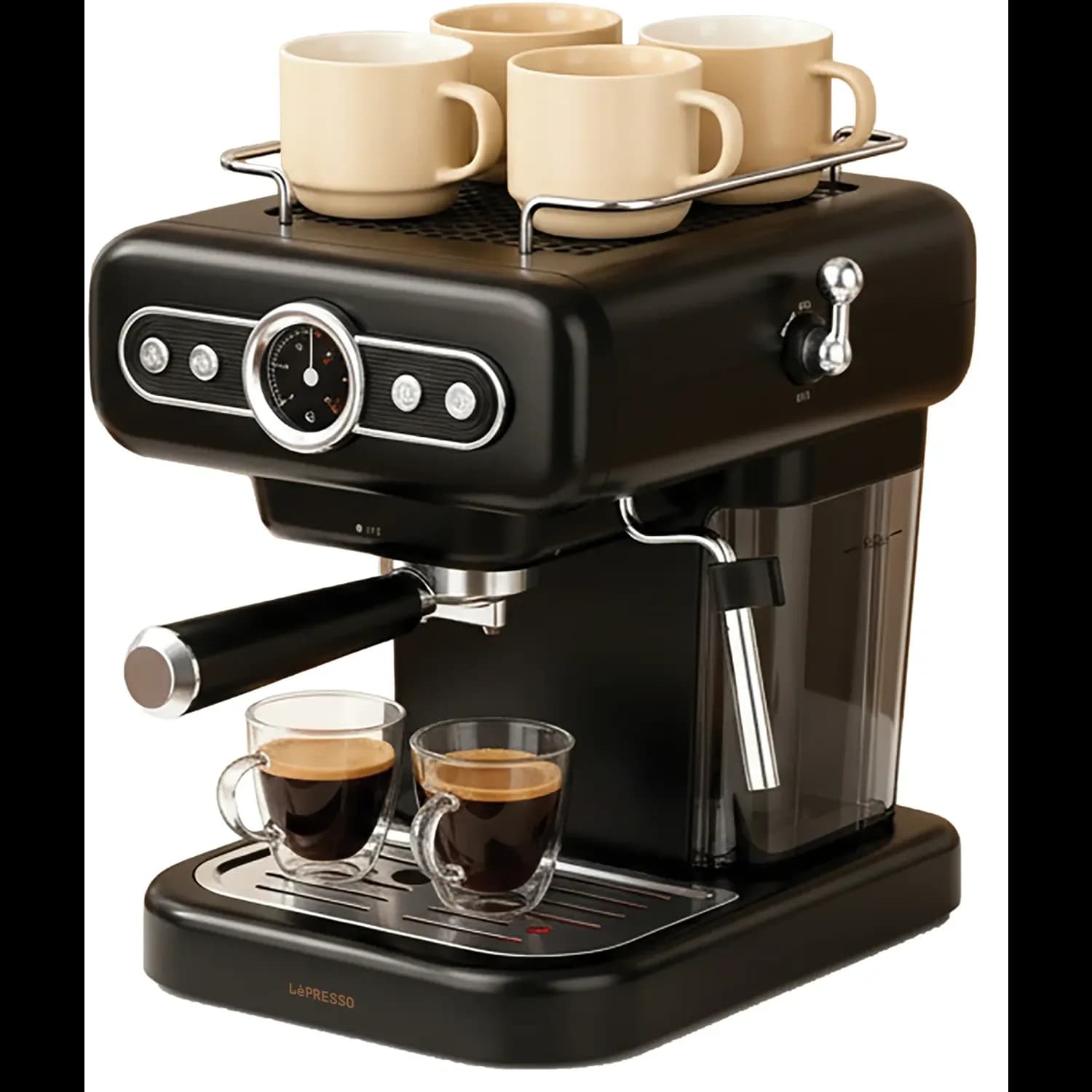 LePresso Espresso Machine with Boiler Gauge & Milk Steamer, - Black 1 LePresso Espresso Machine with Boiler Gauge & Milk Steamer, - Black 1