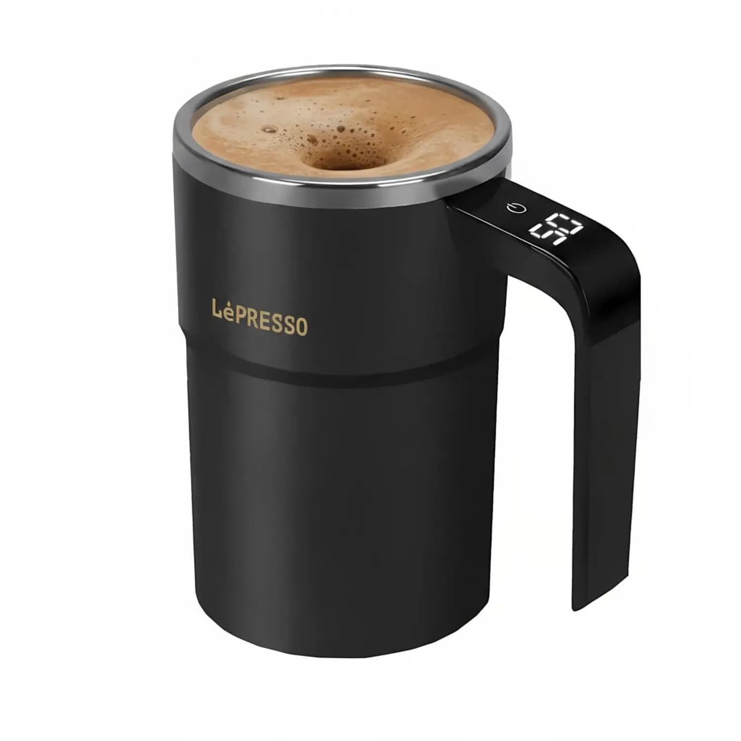 LePresso Auto Stirring Mug - 380ml, Stainless Steel, Black 1 LePresso Auto Stirring Mug - 380ml, Stainless Steel, Black 1